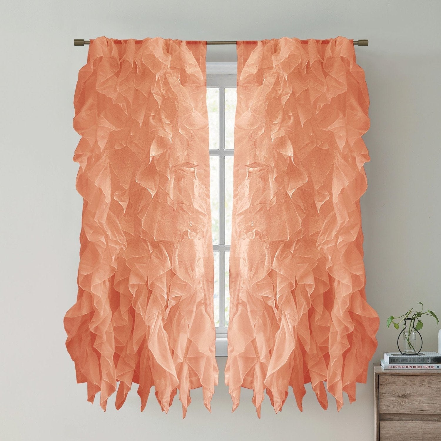 Chic Sheer Voile Ruffled Window Curtain 2-Pack Spice 63X100