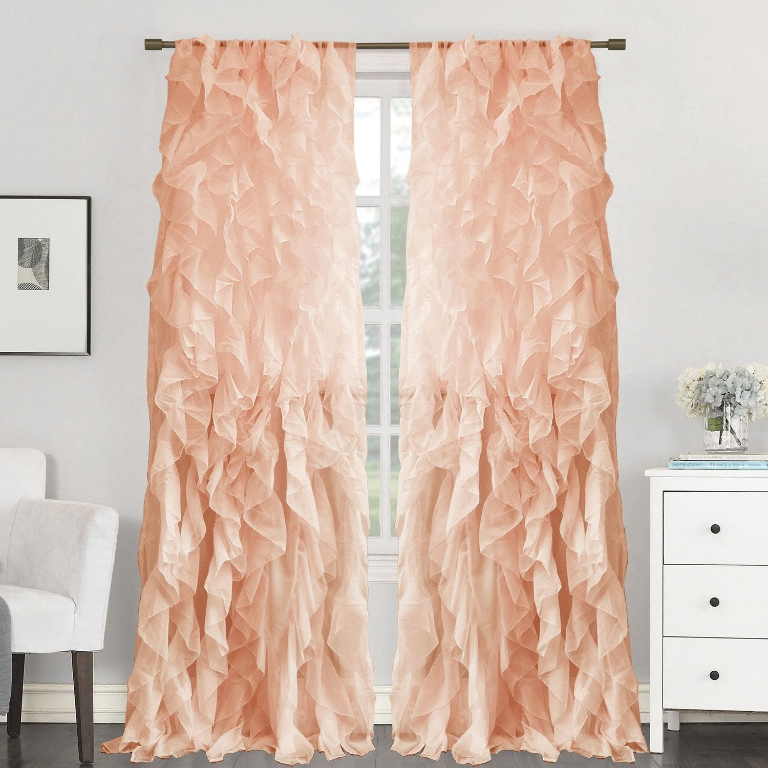 Chic Sheer Voile Ruffled Window Curtain 2-Pack Spice 84X100