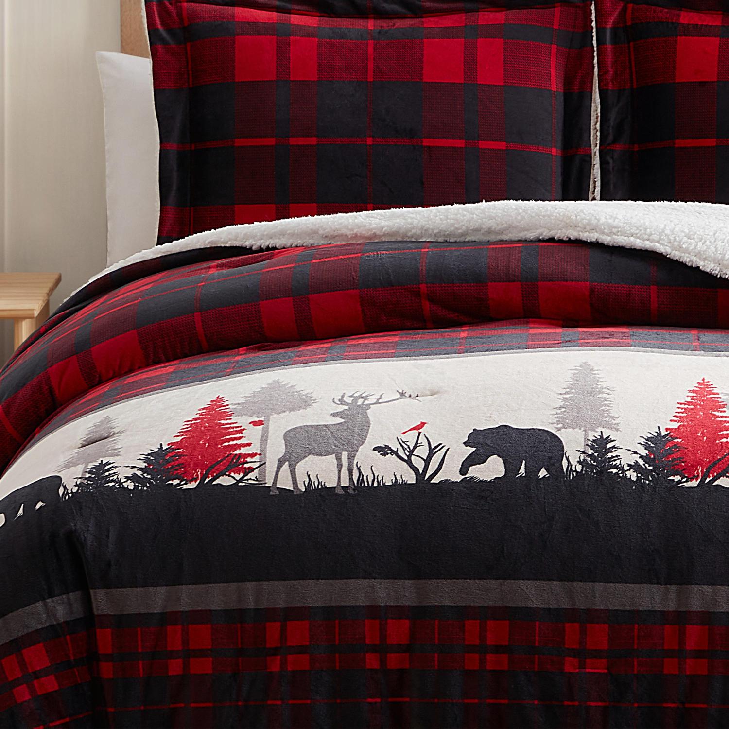 Christmas 3Pc Sherpa Buffalo Comforter Set - Detail