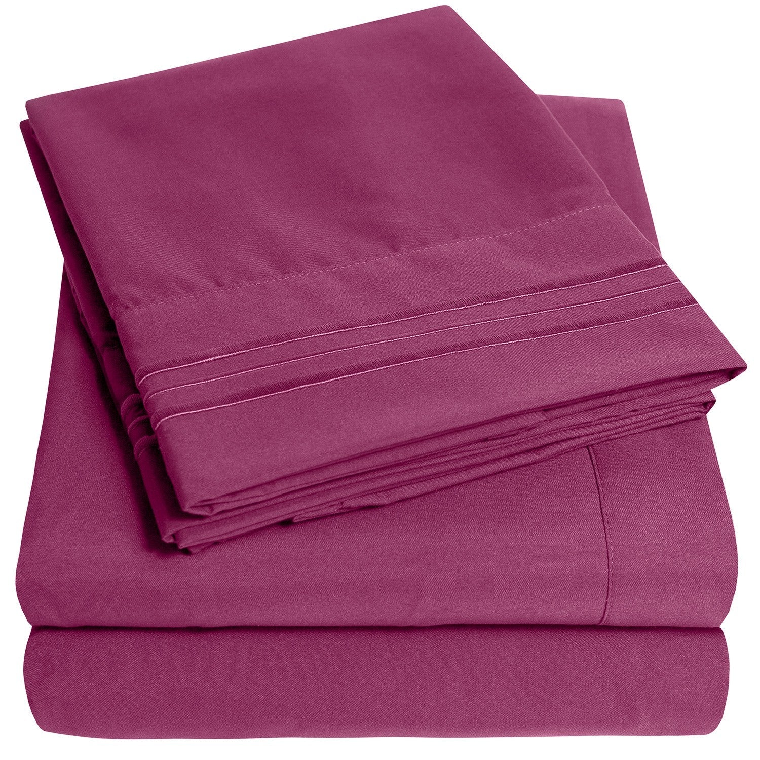 Classic 4-Piece Bed Sheet Set (Berry) - Folded
