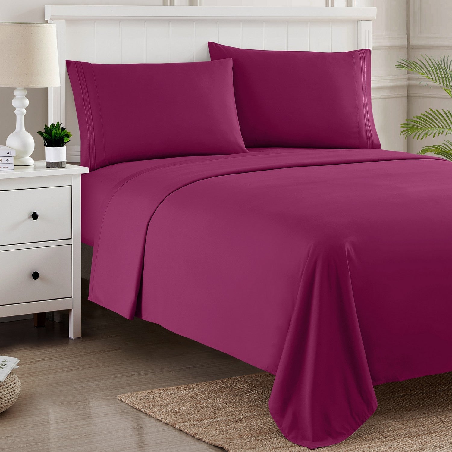 Classic 4-Piece Bed Sheet Set (Berry) - Bed 2