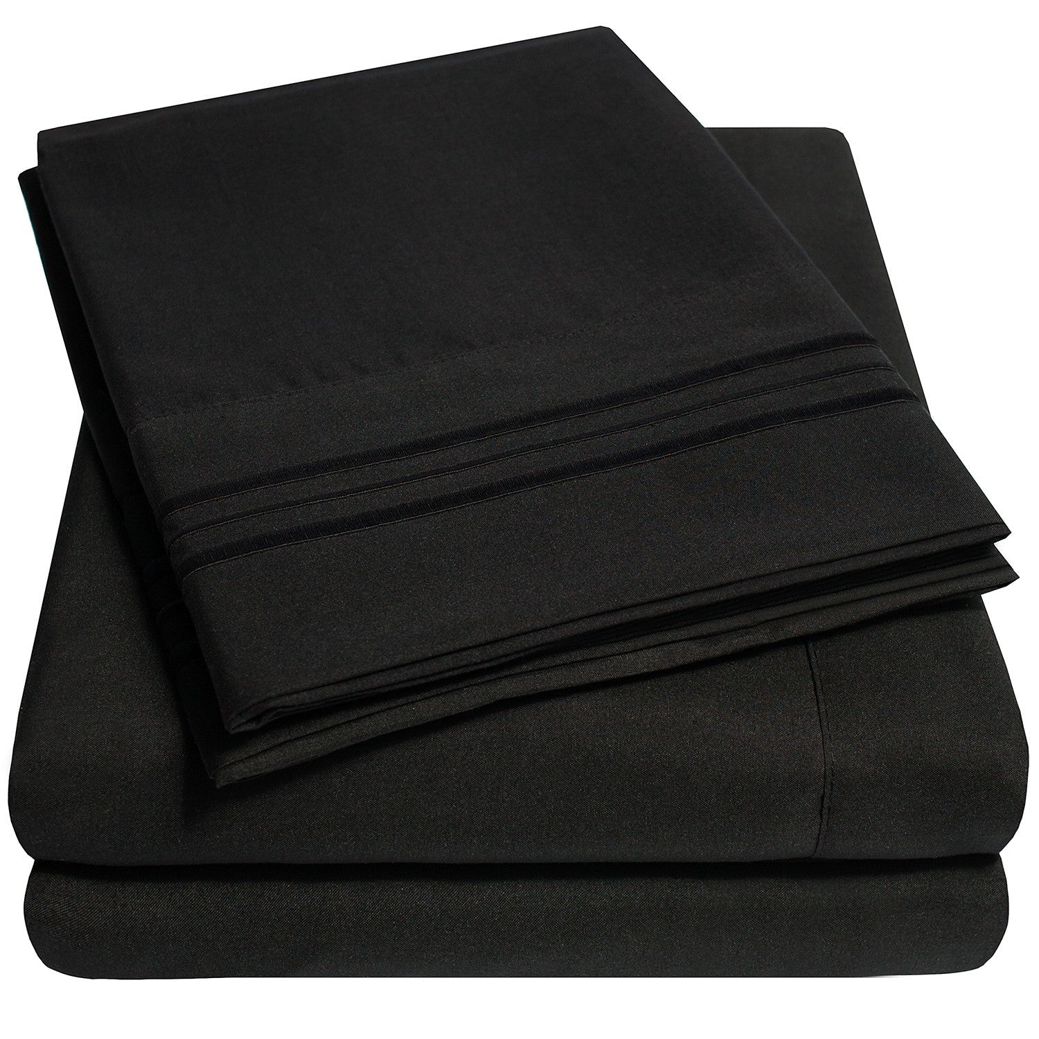 Classic 4-Piece Bed Sheet Set (Black) - Folded
