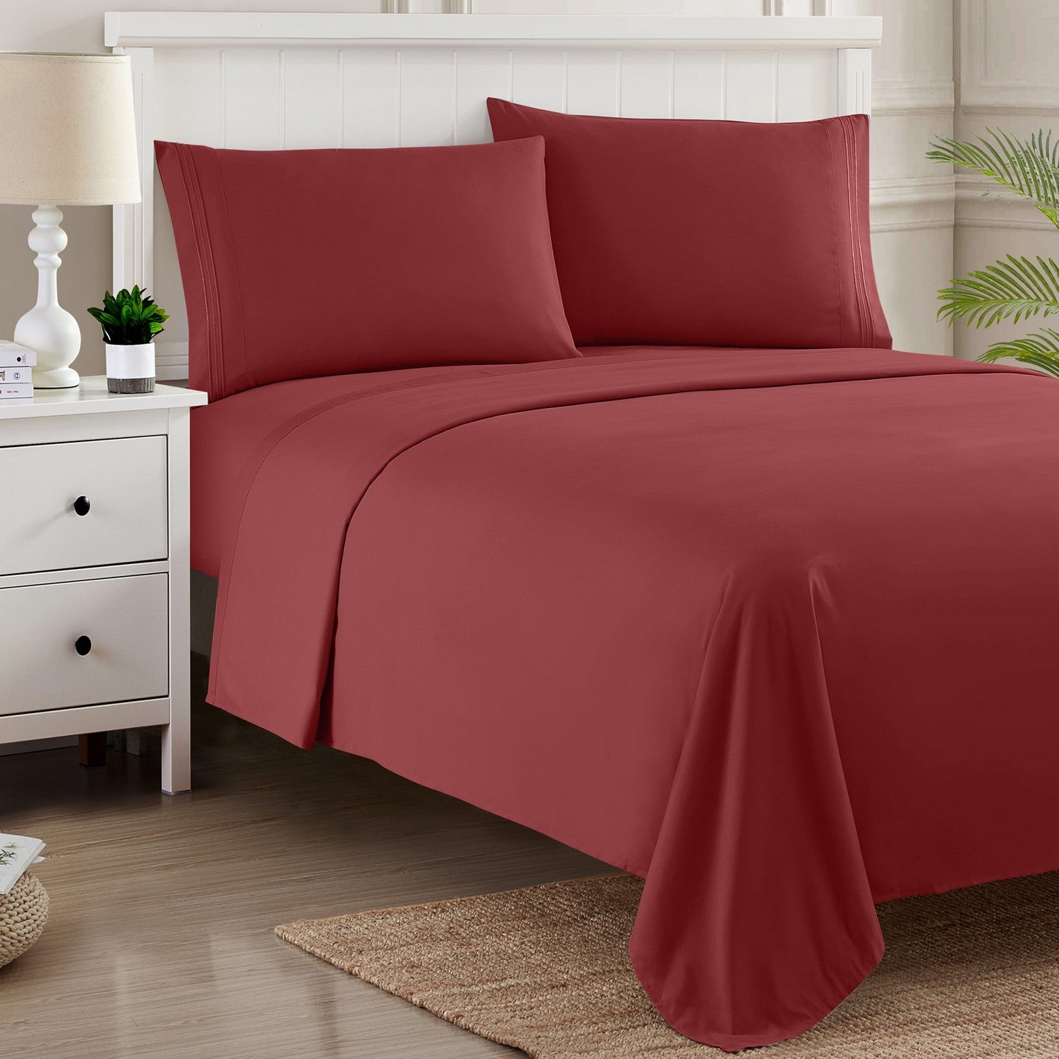 Classic 4-Piece Bed Sheet Set (Burgundy) - Bed 2