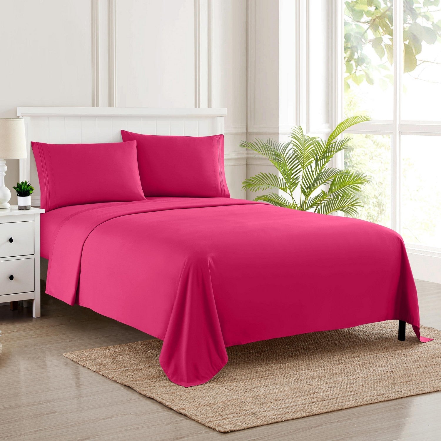 Classic 4-Piece Bed Sheet Set (Fuchsia) - Bed