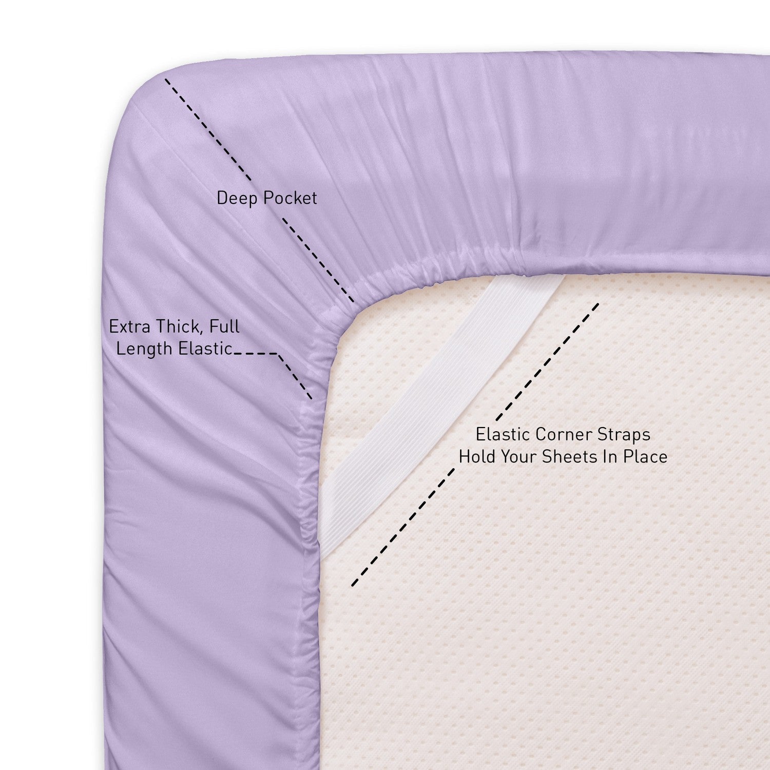 Classic 4-Piece Bed Sheet Set (Lavender) - Straps