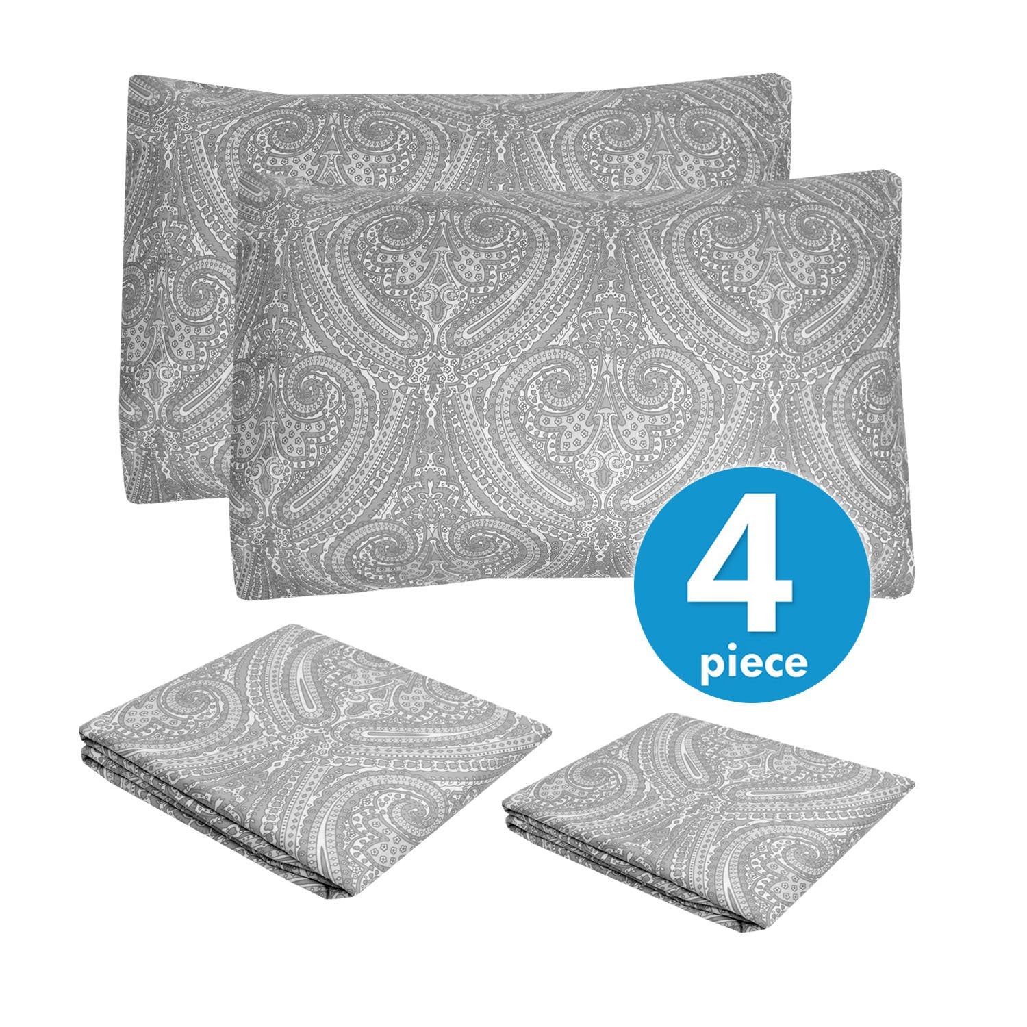 Classic 4-Piece Bed Sheet Set (Loft Gray Paisley) - Set