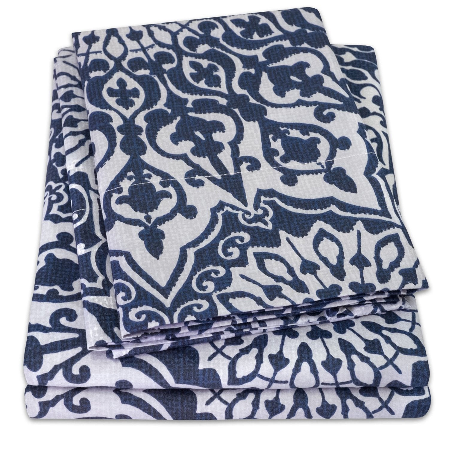 Classic 4-Piece Bed Sheet Set (Oasis Blue Mandala) - Folded