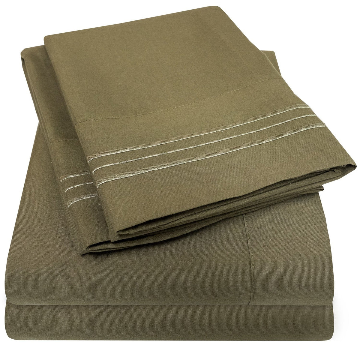Classic 4-Piece Bed Sheet Set (Olive) - Folded