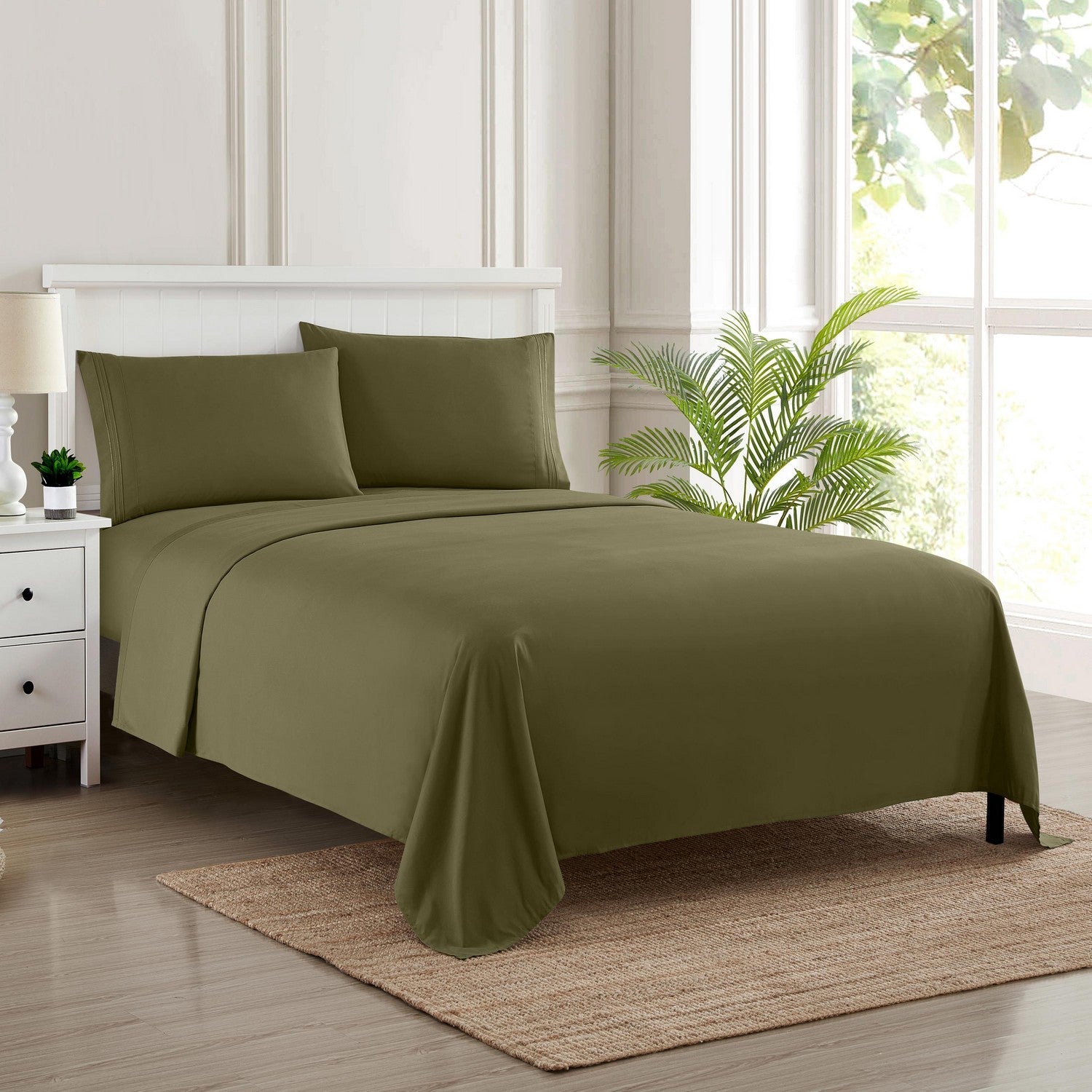 Classic 4-Piece Bed Sheet Set (Olive) - Bed