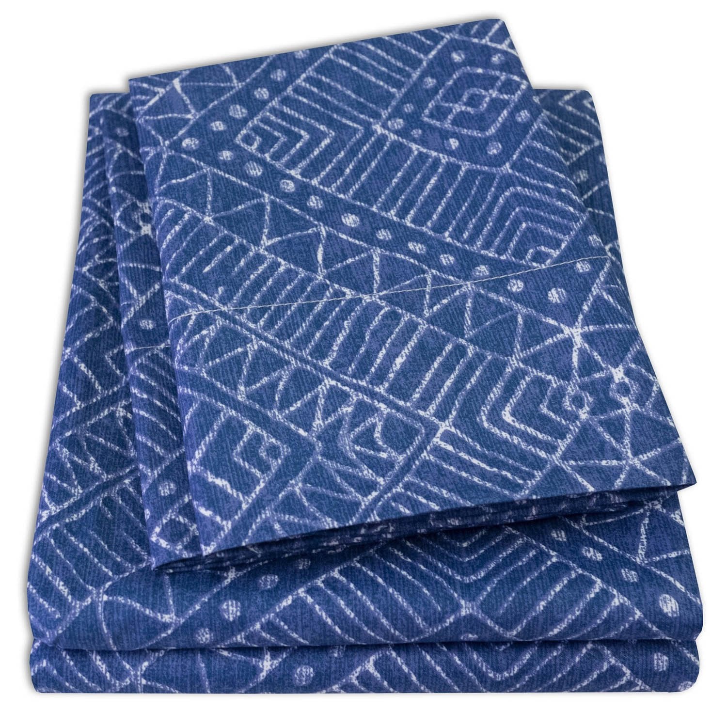 Classic 4-Piece Bed Sheet Set (Parkview Blue Diamond) - Folded