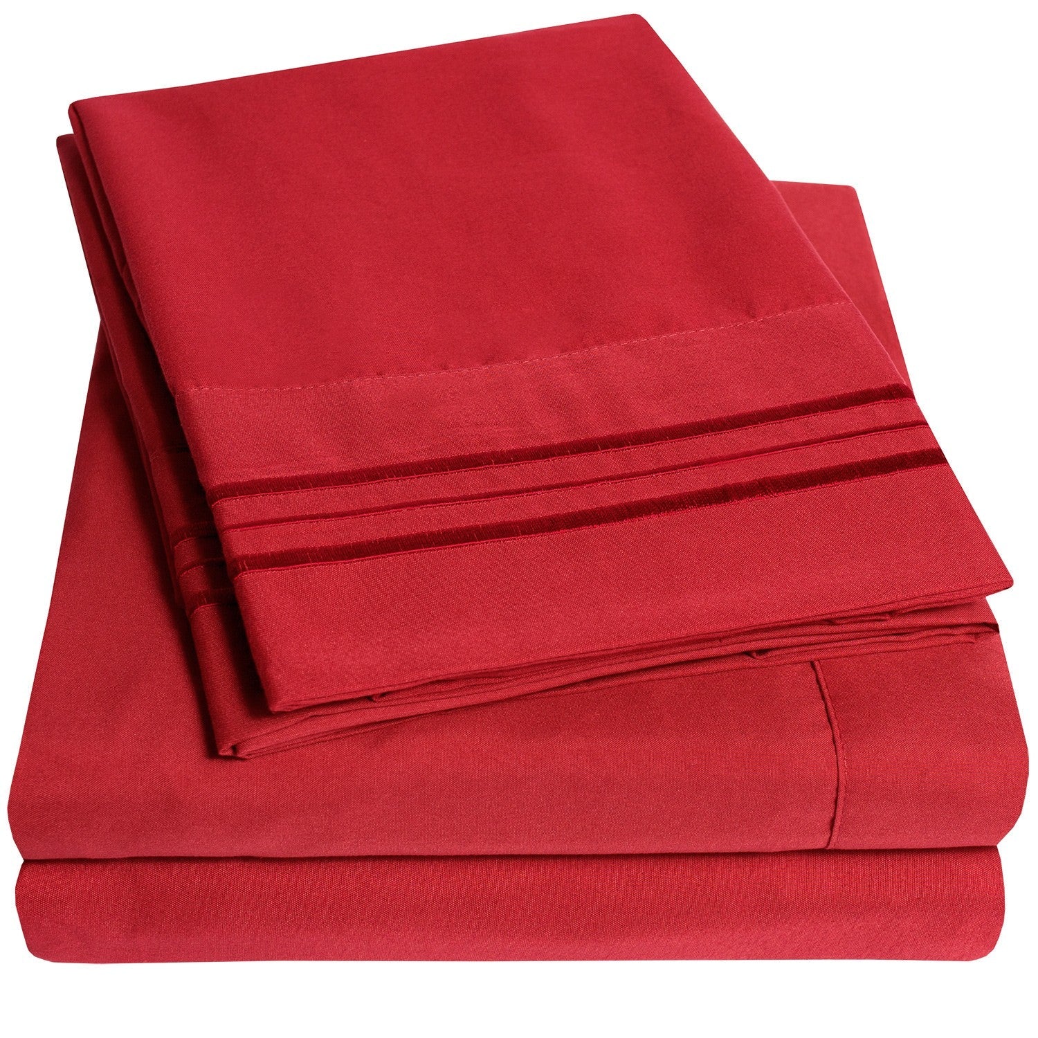 Classic 4-Piece Bed Sheet Set (Red) - Folded