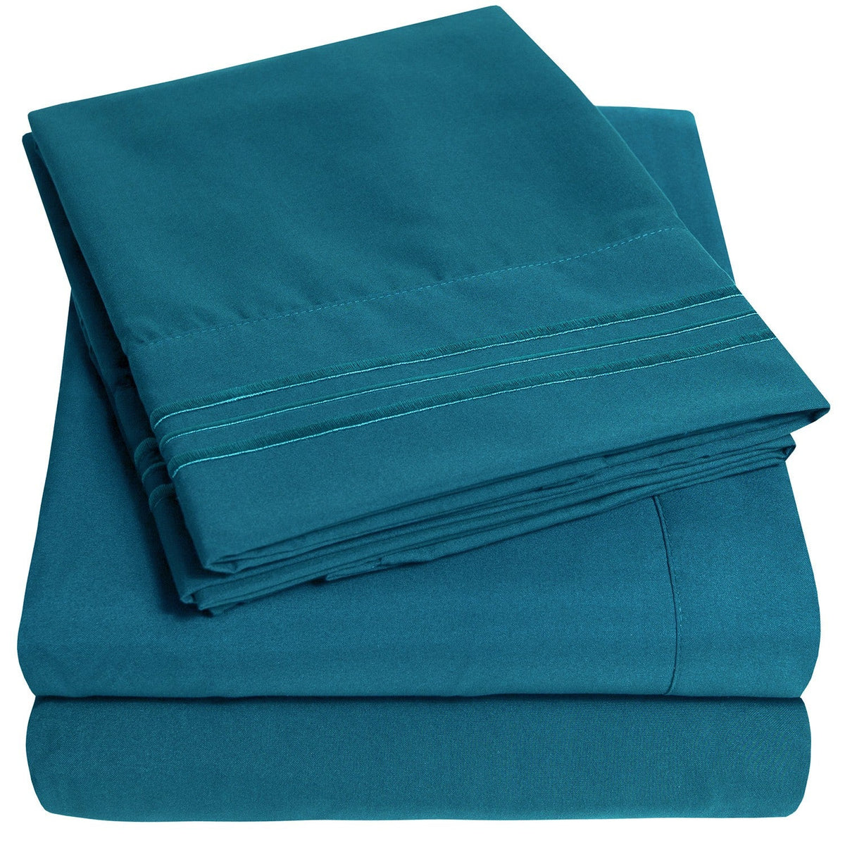 Classic 4-Piece Bed Sheet Set (Teal) - Folded