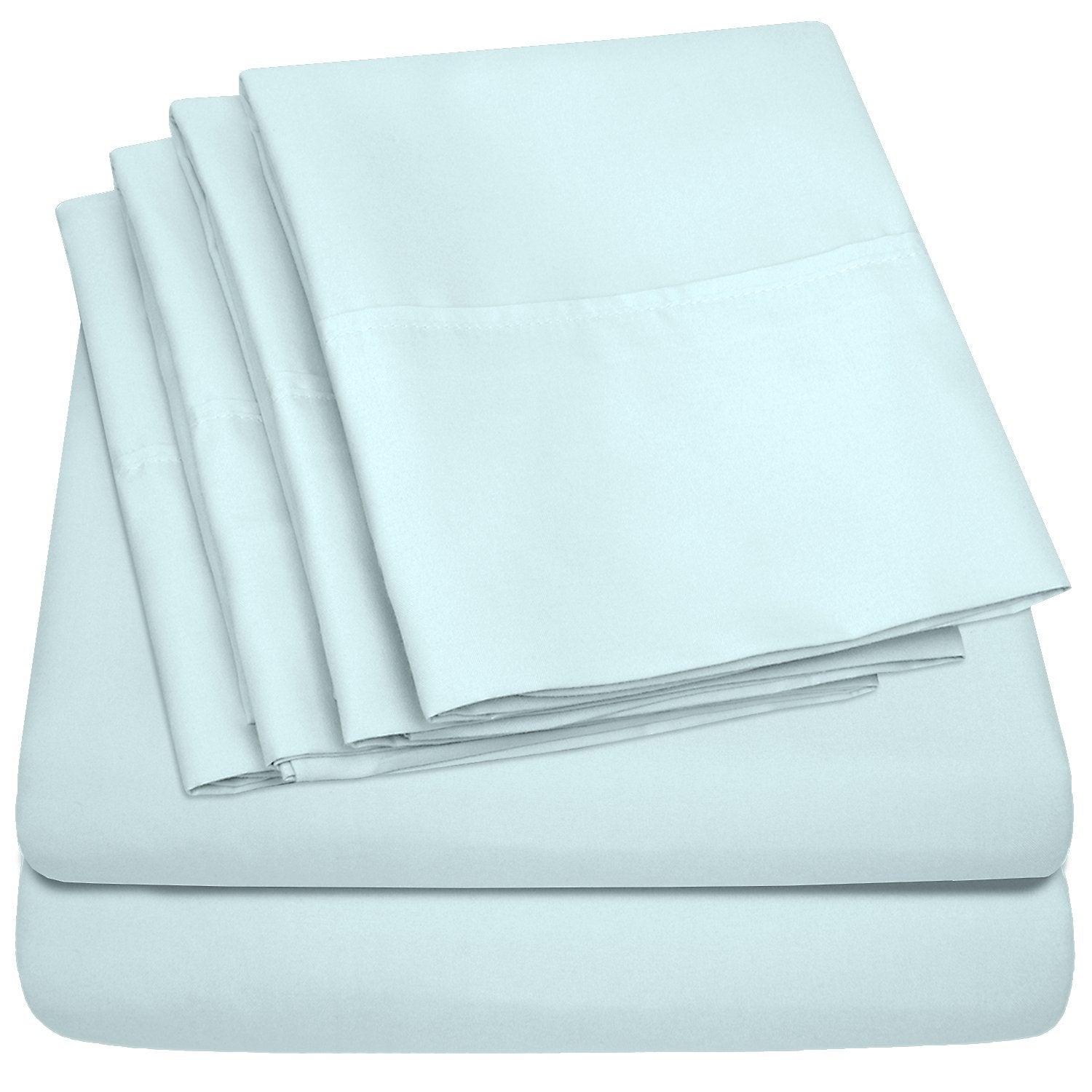 Deluxe 6-Piece Bed Sheet Set (Aqua) - Folded