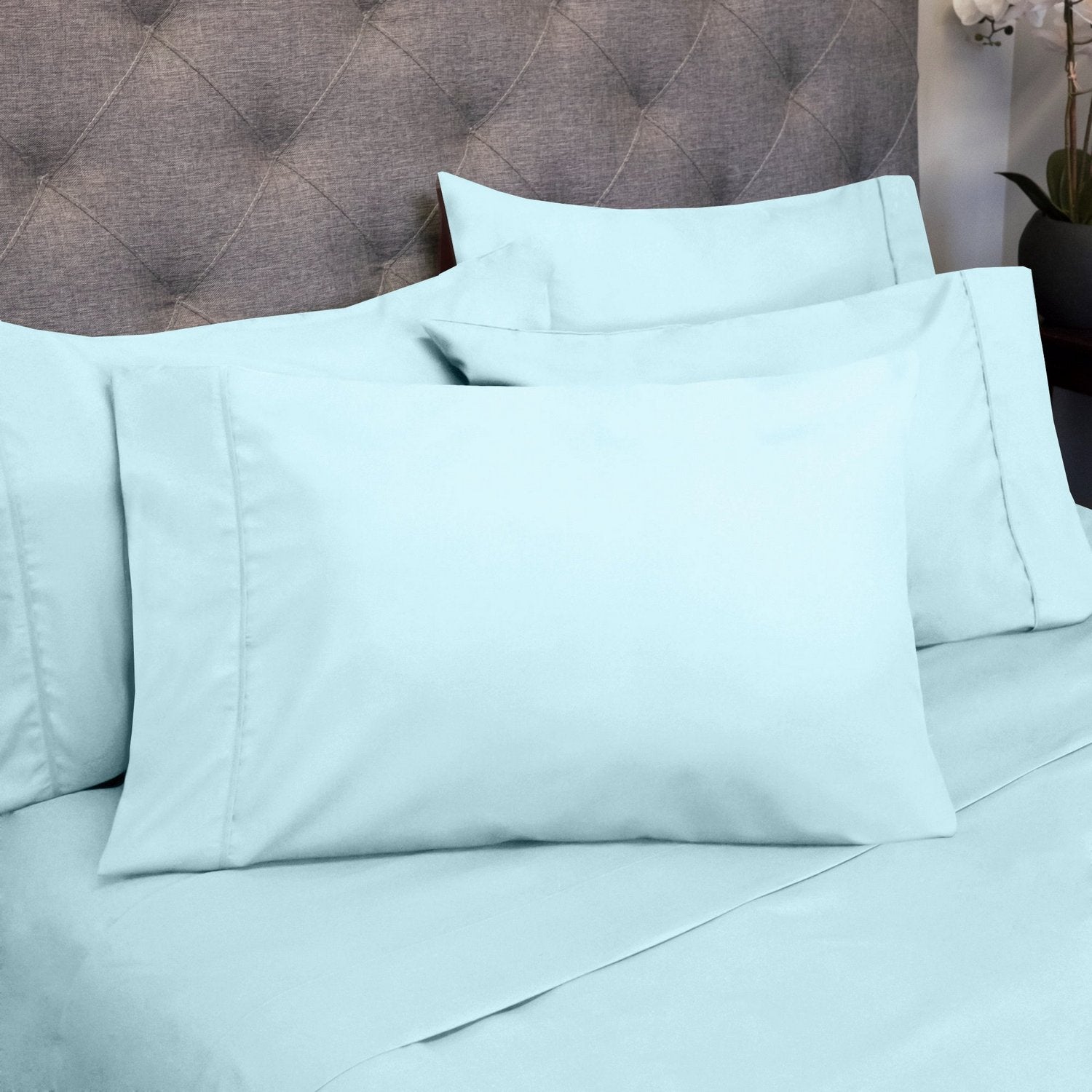 Deluxe 6-Piece Bed Sheet Set (Aqua) - Pillowcases