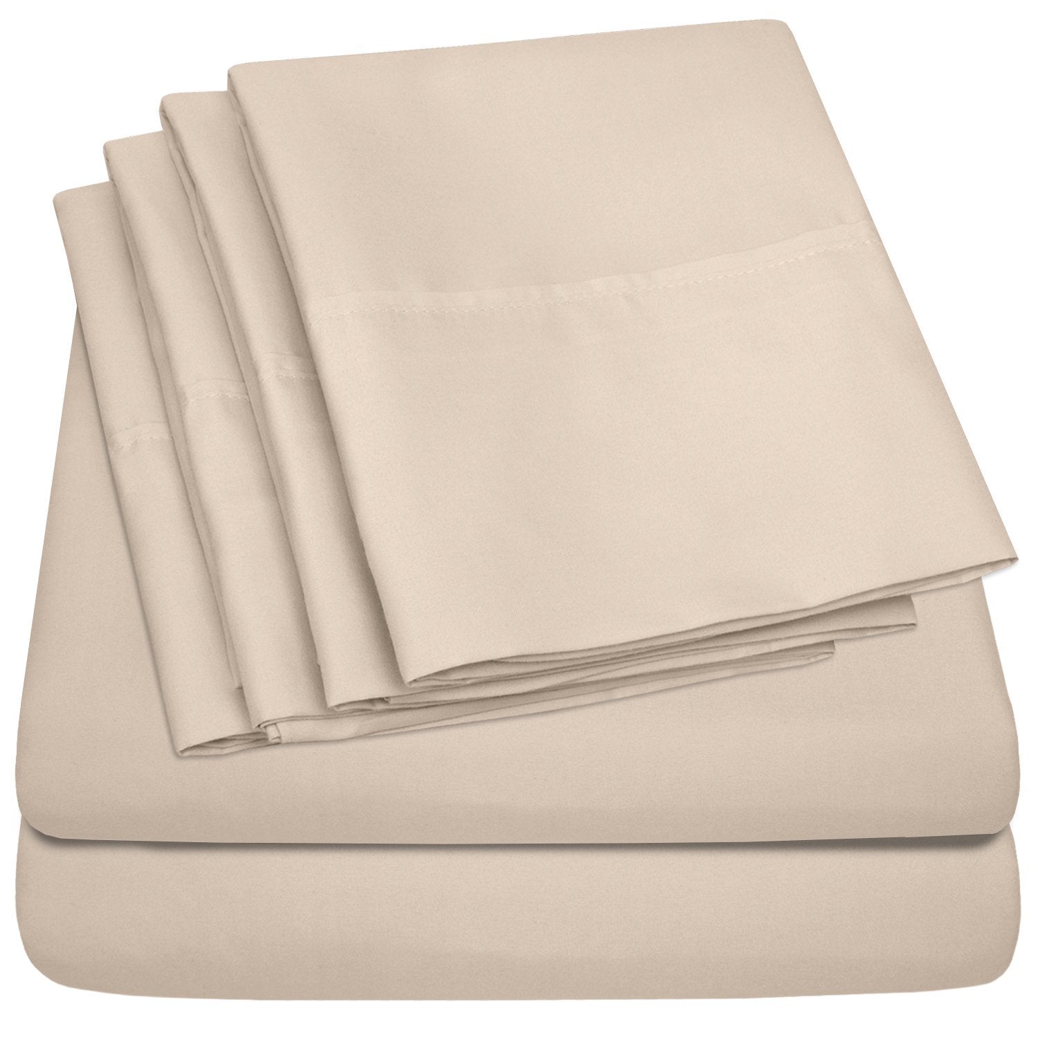 Deluxe 6-Piece Bed Sheet Set (Beige) - Folded