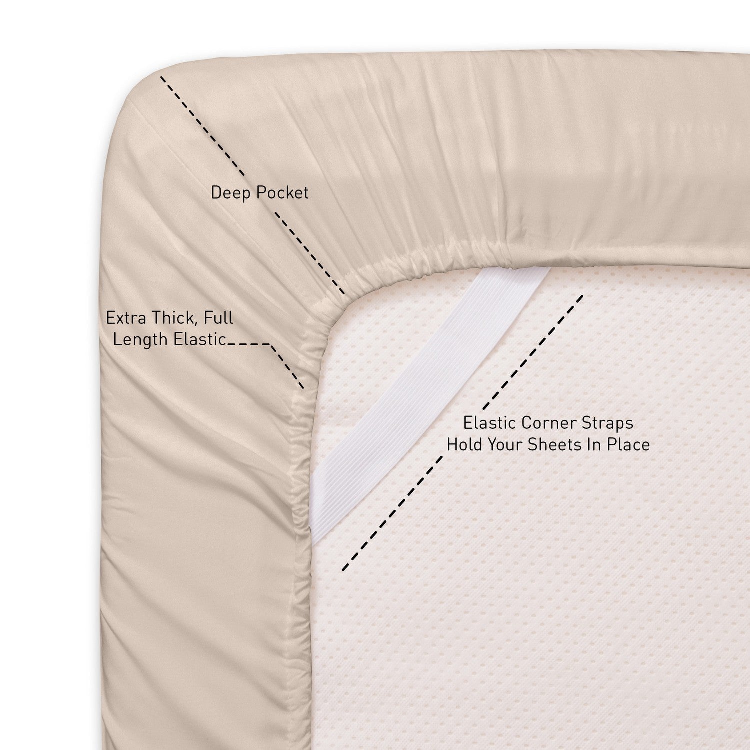 Deluxe 6-Piece Bed Sheet Set (Beige) - Straps