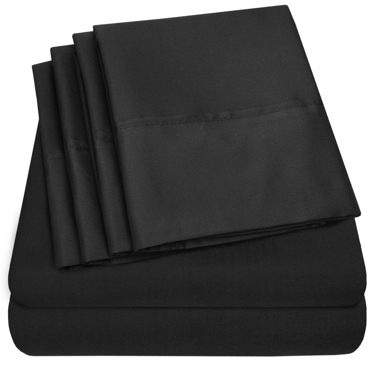 Deluxe 6-Piece Bed Sheet Set (Black) - Folded