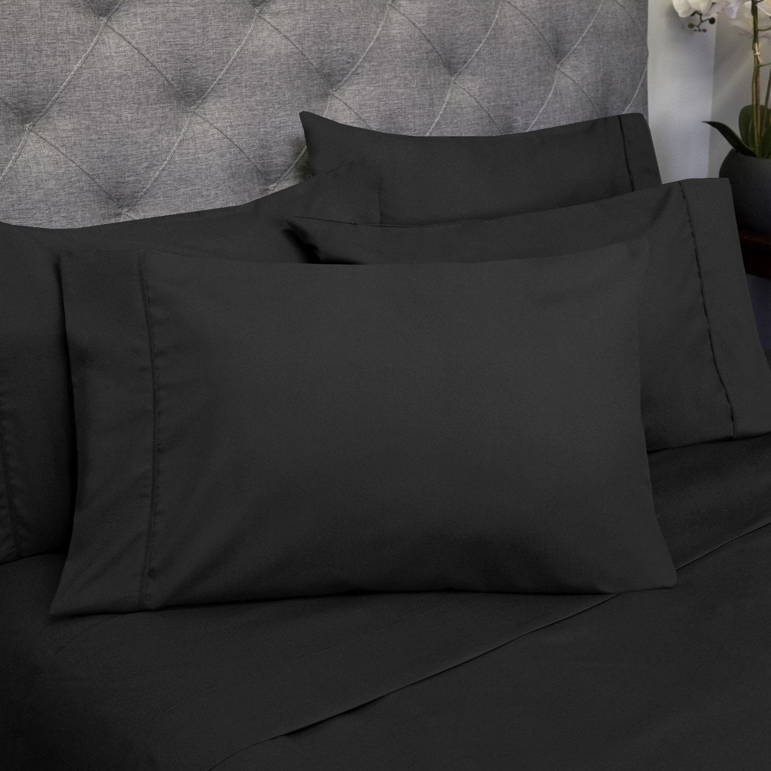 Deluxe 6-Piece Bed Sheet Set (Black) - Pillowcases