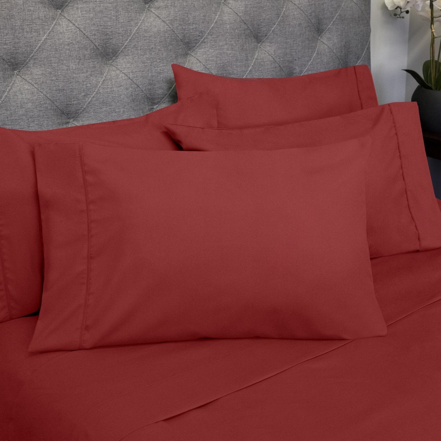 Deluxe 6-Piece Bed Sheet Set (Burgundy) - Pillowcases