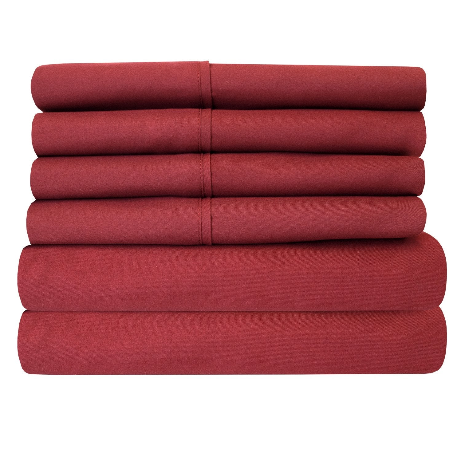Deluxe 6-Piece Bed Sheet Set (Burgundy) - Folded 2