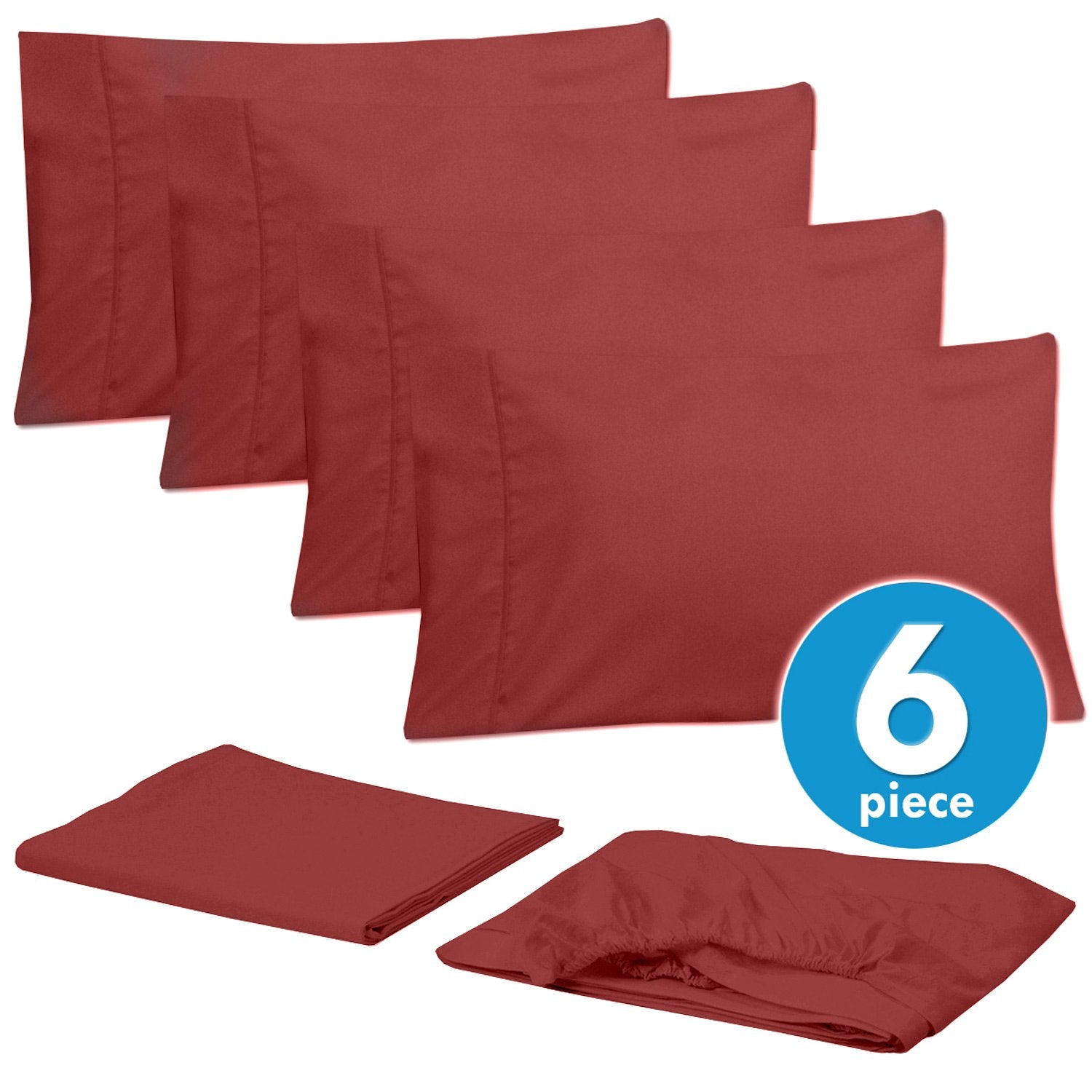 Deluxe 6-Piece Bed Sheet Set (Burgundy) - Set