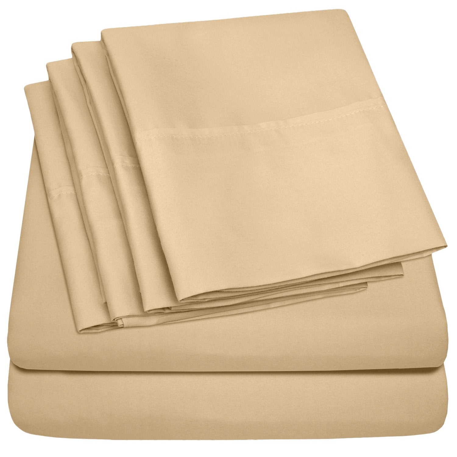 Deluxe 6-Piece Bed Sheet Set (Camel) - Folded