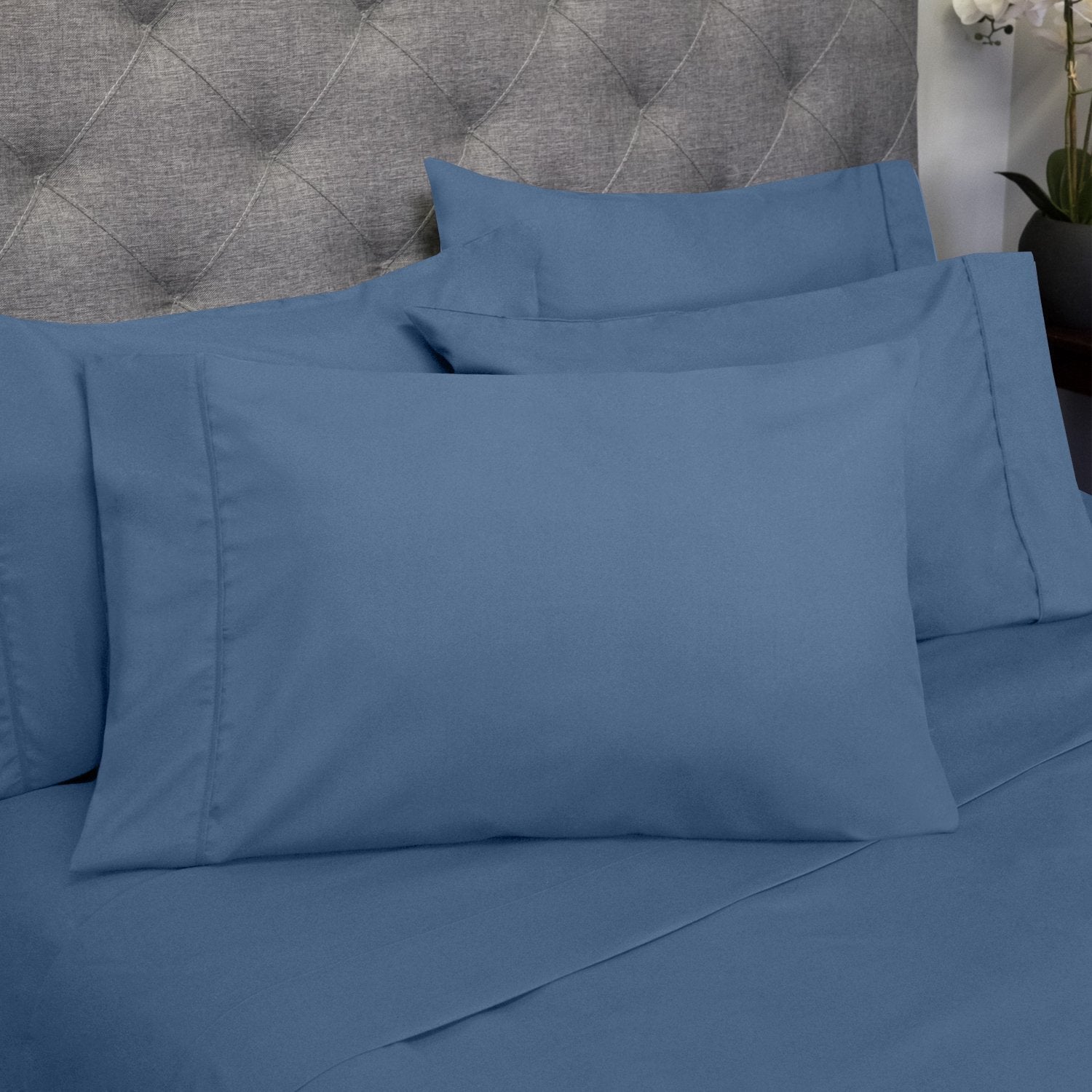 Deluxe 6-Piece Bed Sheet Set (Denim) - Pillowcases