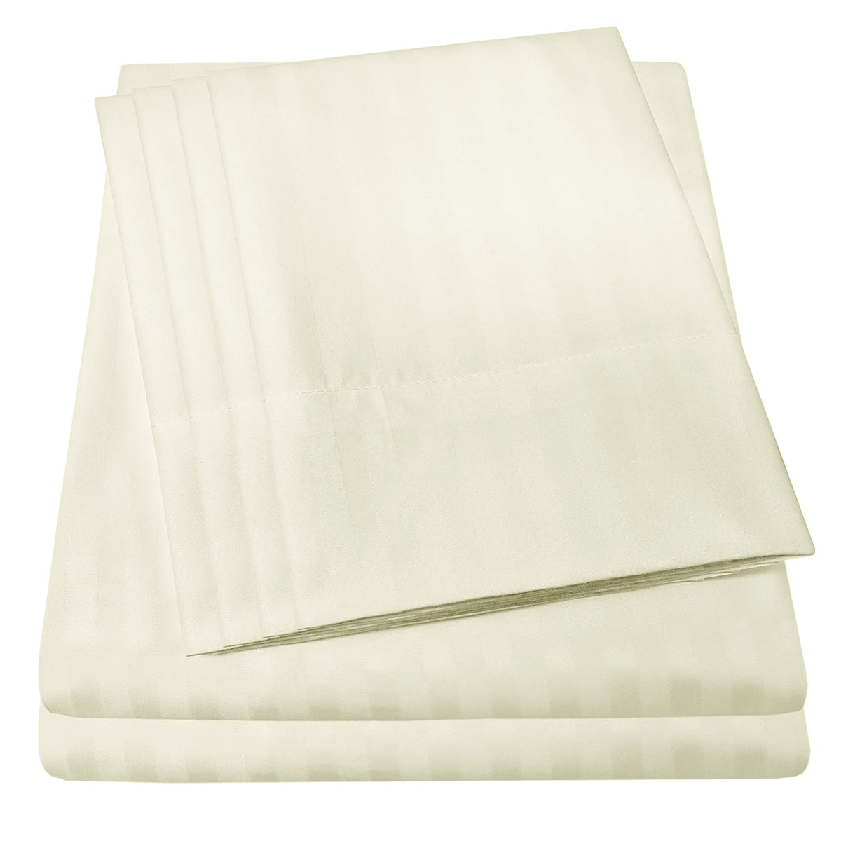 Deluxe 6-Piece Bed Sheet Set (Dobby Stripe Beige) - Folded