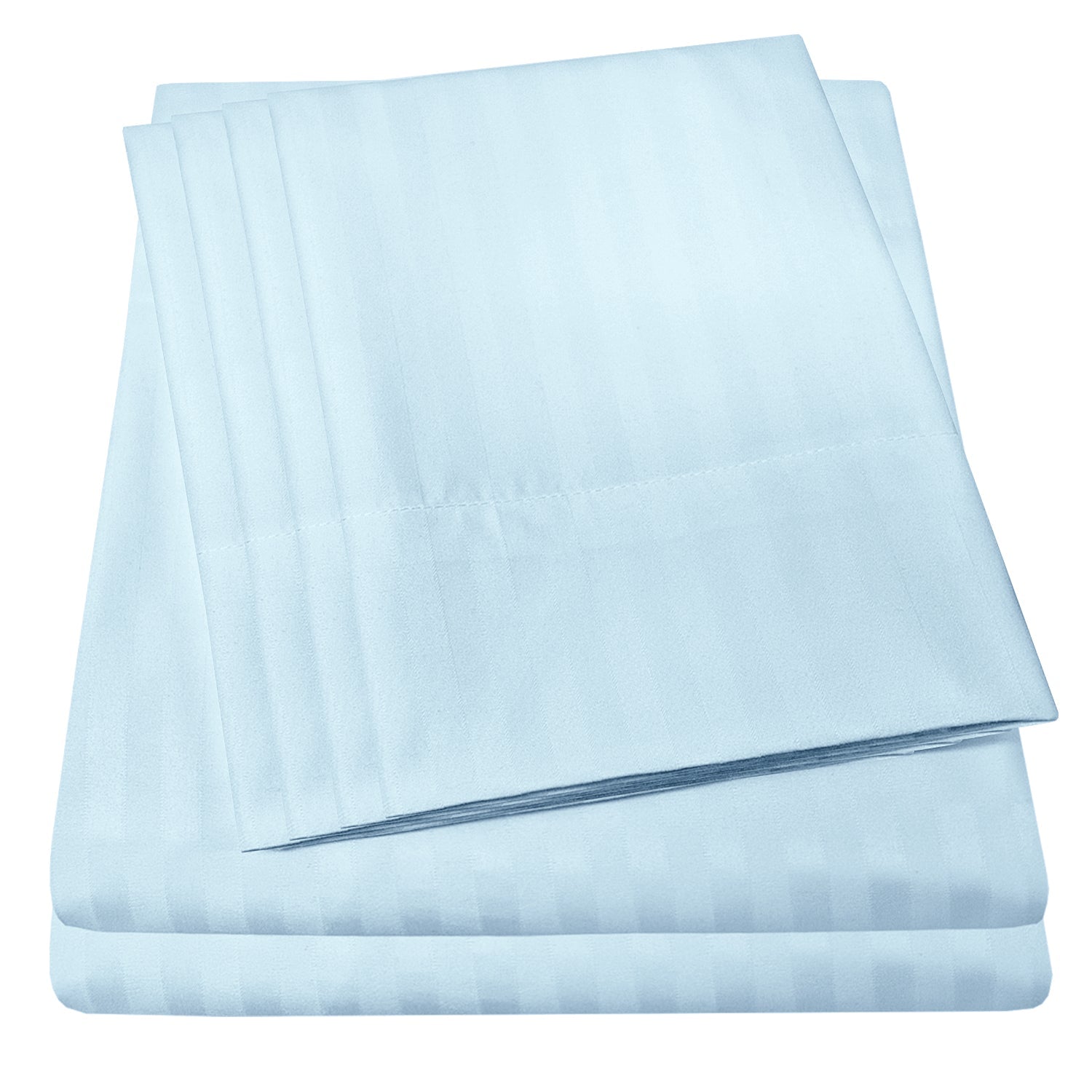 Deluxe 6-Piece Bed Sheet Set (Dobby Stripe Light Blue) - Folded