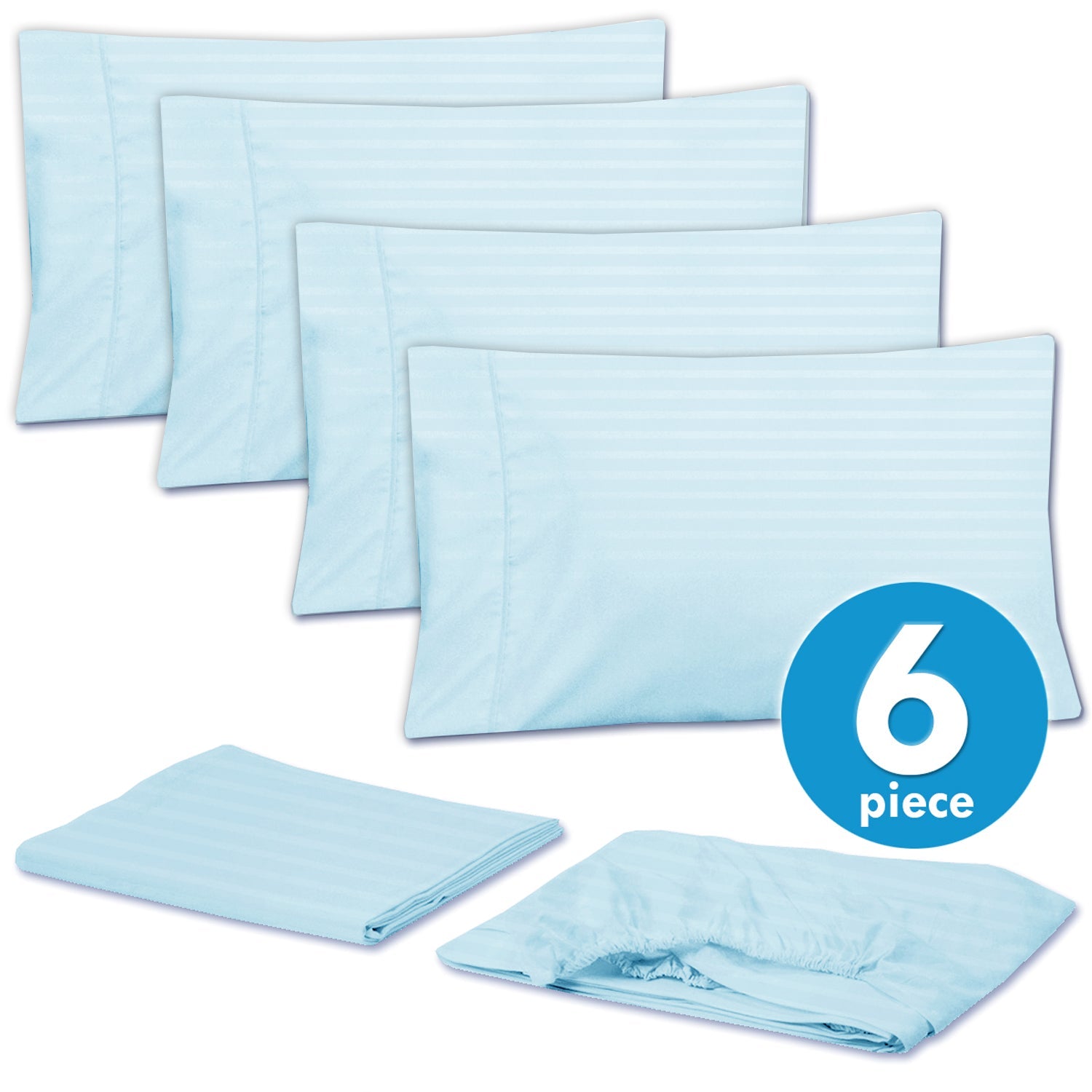 Deluxe 6-Piece Bed Sheet Set (Dobby Stripe Light Blue) - Set