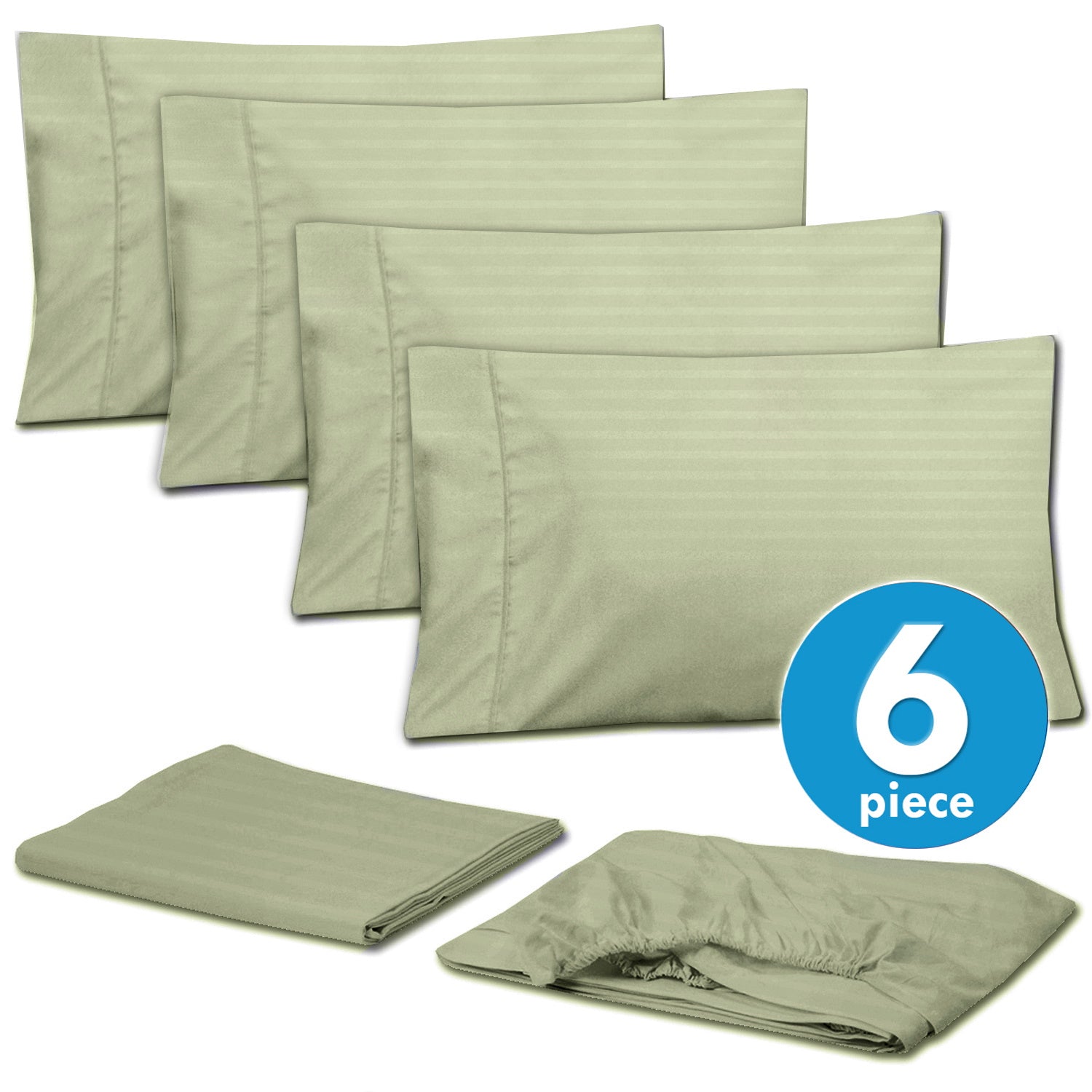 Deluxe 6-Piece Bed Sheet Set (Dobby Stripe Sage) - Set