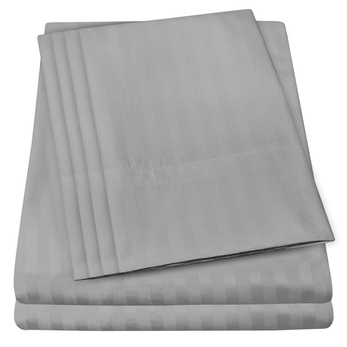 Deluxe 6-Piece Bed Sheet Set (Dobby Stripe Silver) - Folded