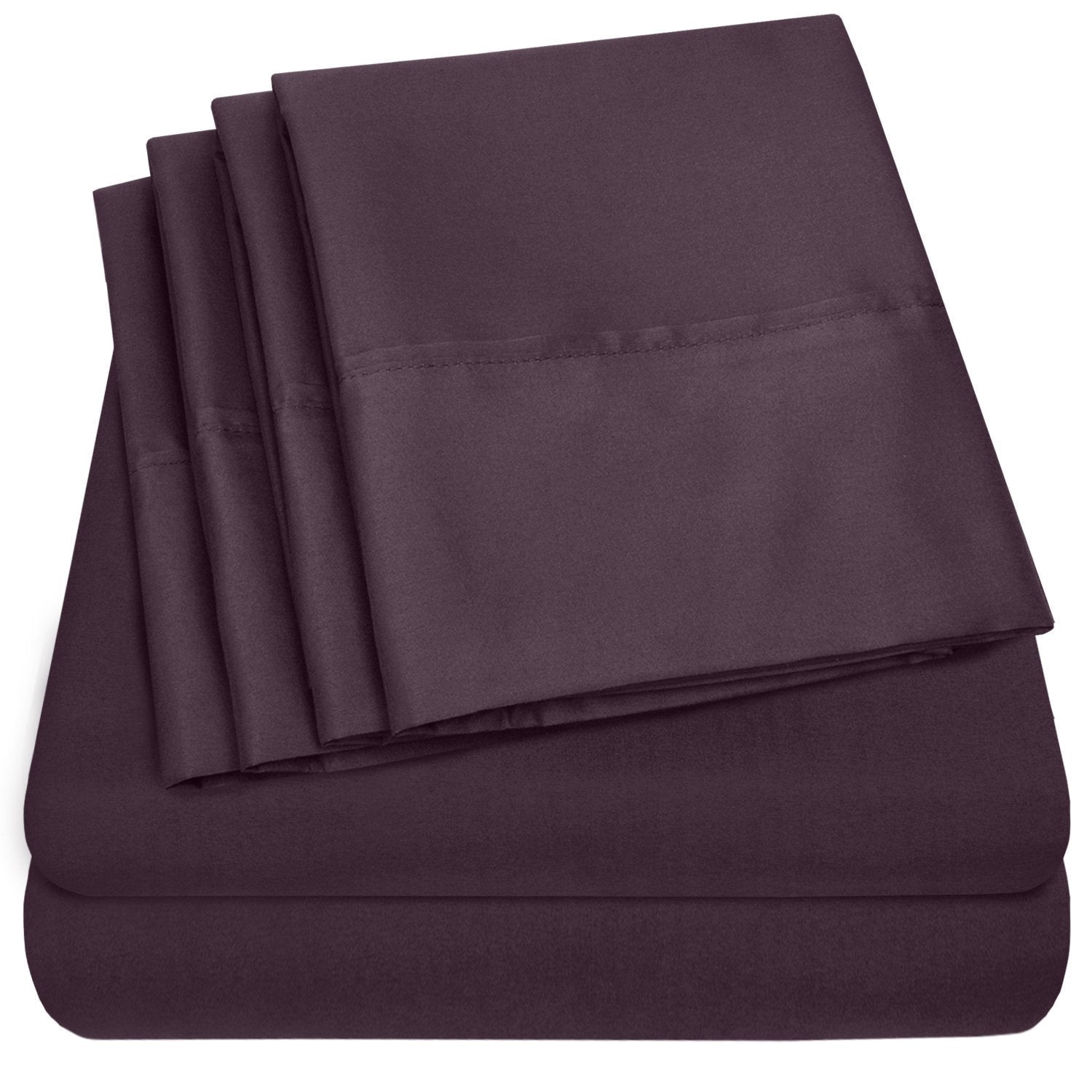 Deluxe 6-Piece Bed Sheet Set (Eggplant) - Folded