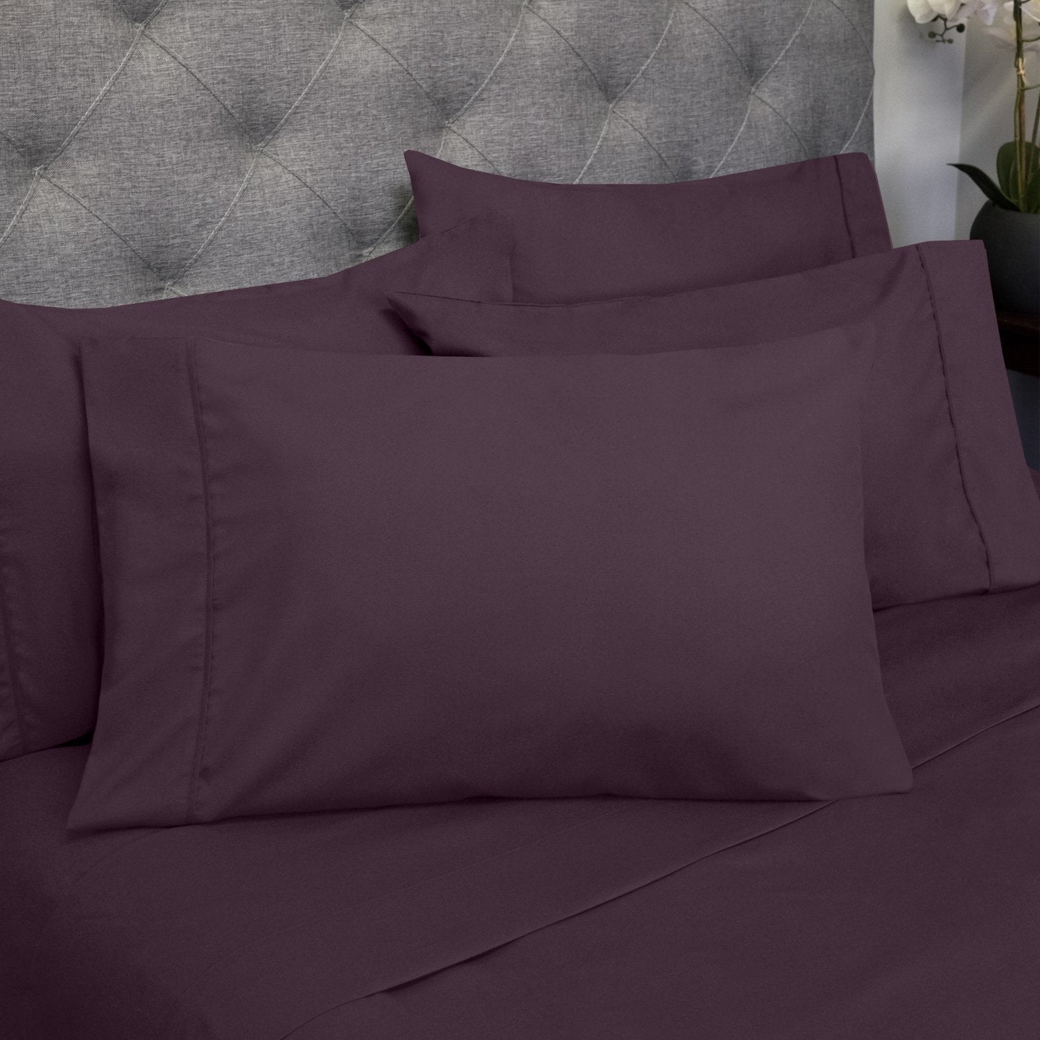 Deluxe 6-Piece Bed Sheet Set (Eggplant) - Pillowcases