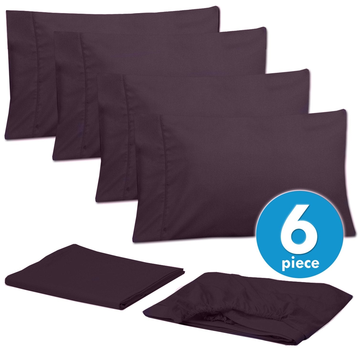 Deluxe 6-Piece Bed Sheet Set (Eggplant) - Set