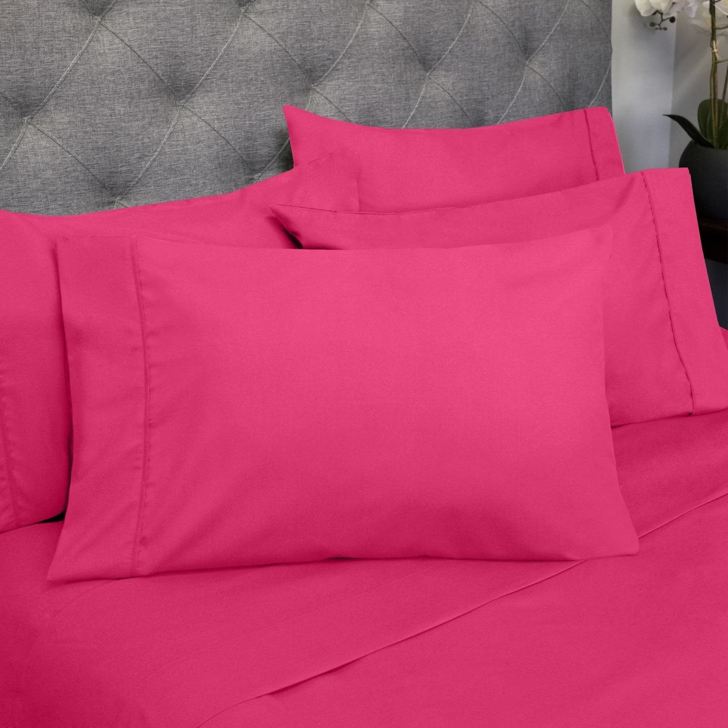 Deluxe 6-Piece Bed Sheet Set (Fuchsia) - Pillowcases