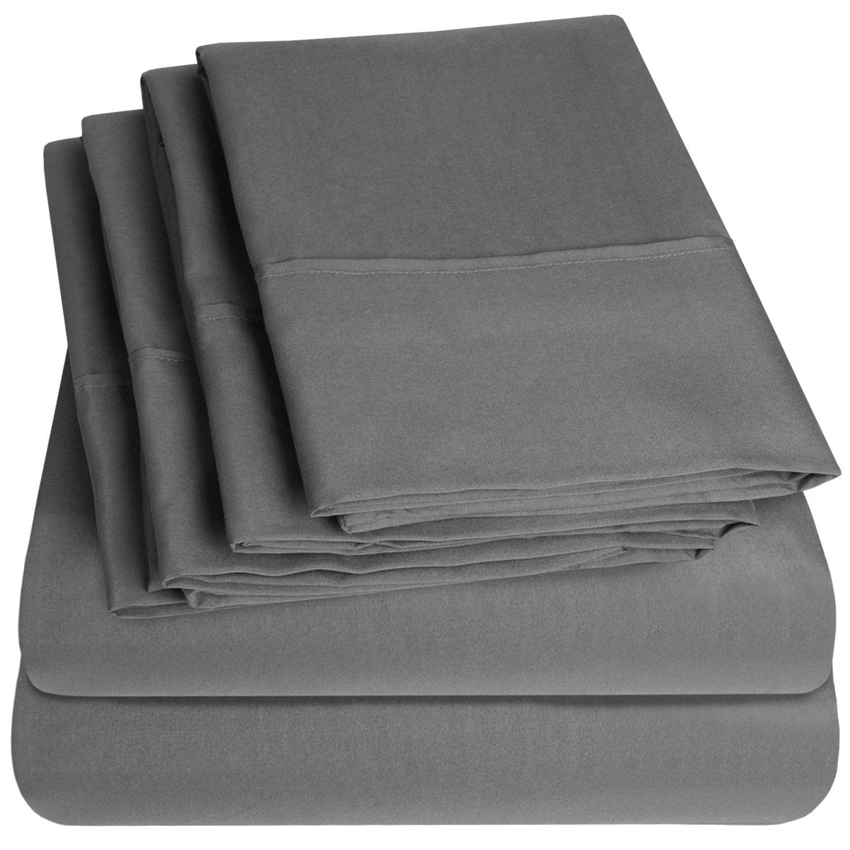 Deluxe 6-Piece Bed Sheet Set (Gray) - Folded