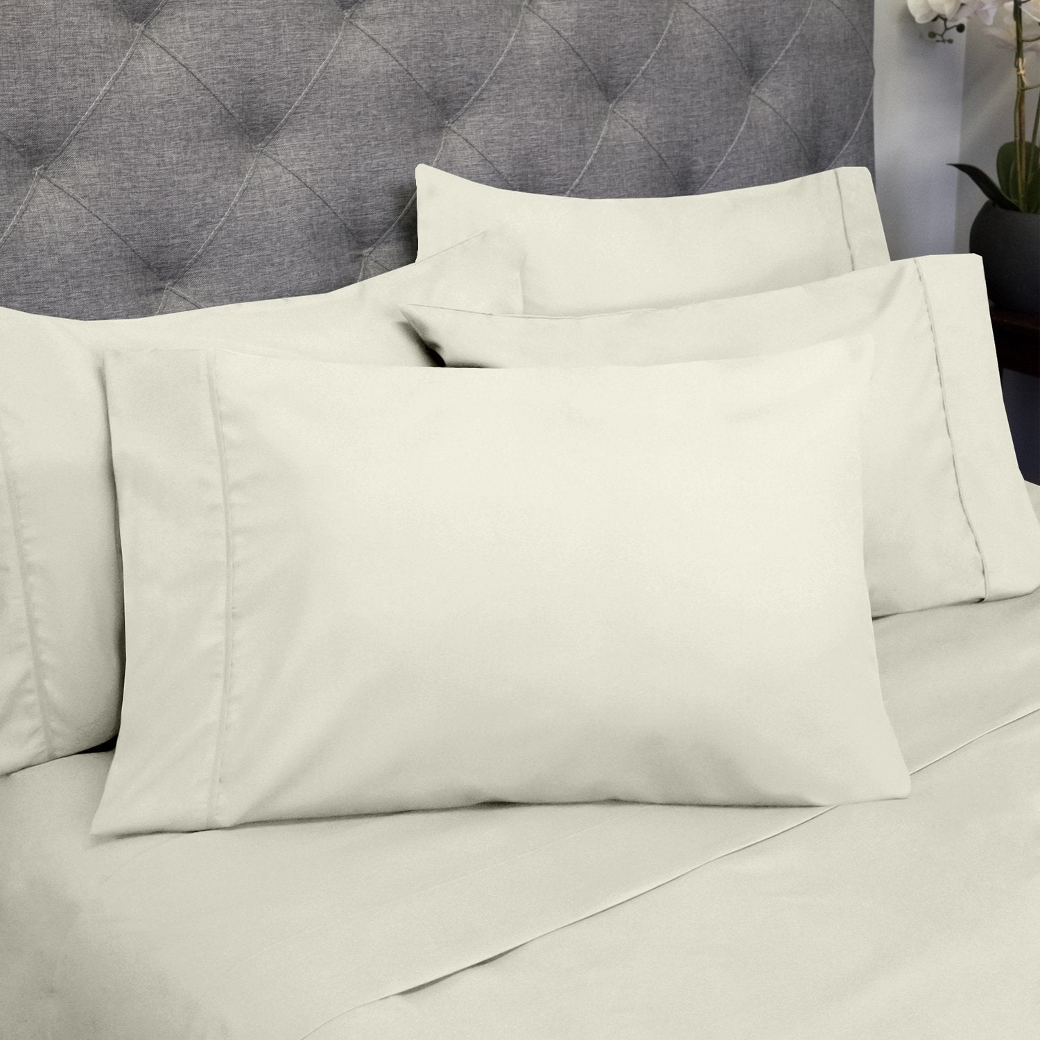 Deluxe 6-Piece Bed Sheet Set (Ivory) - Pillowcases