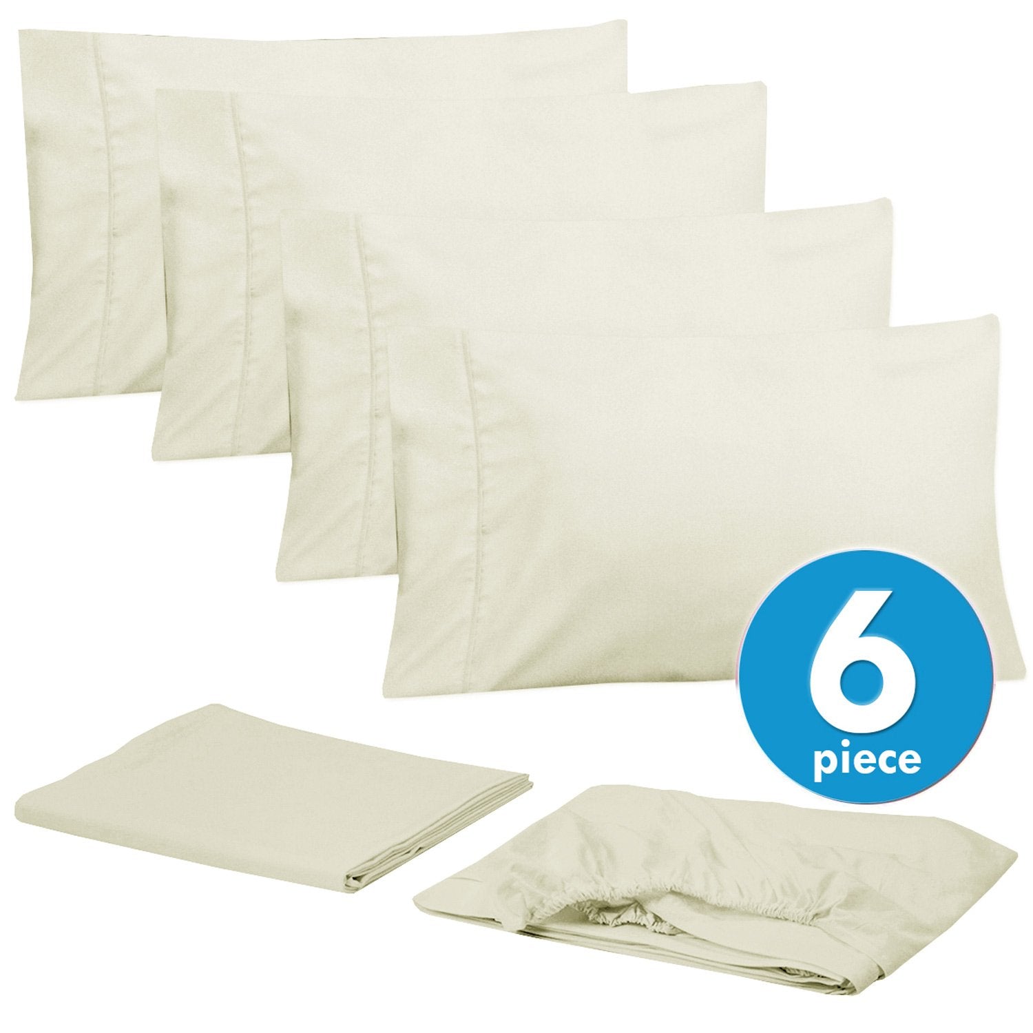 Deluxe 6-Piece Bed Sheet Set (Ivory) - Set