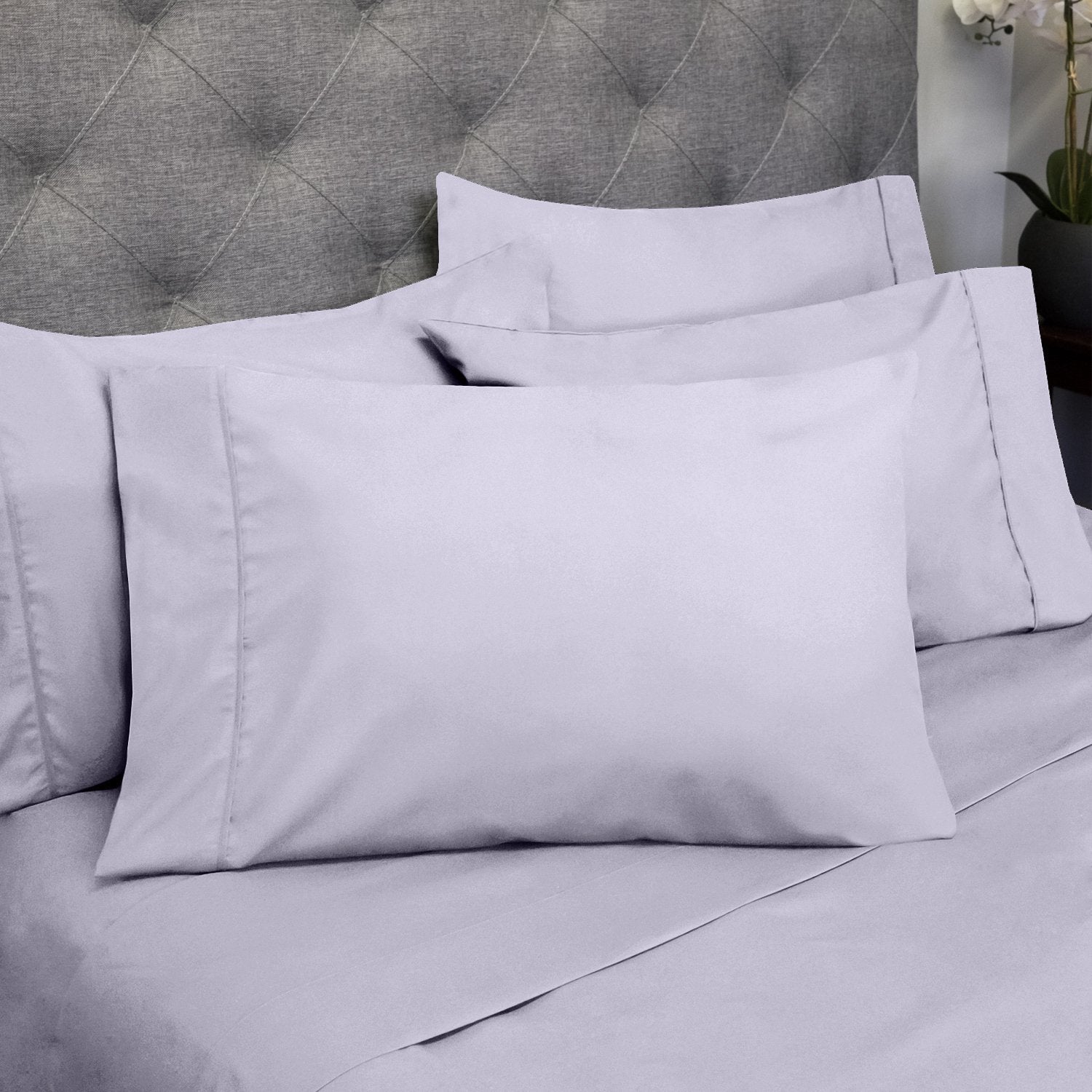 Deluxe 6-Piece Bed Sheet Set (Lilac) - Pillowcases