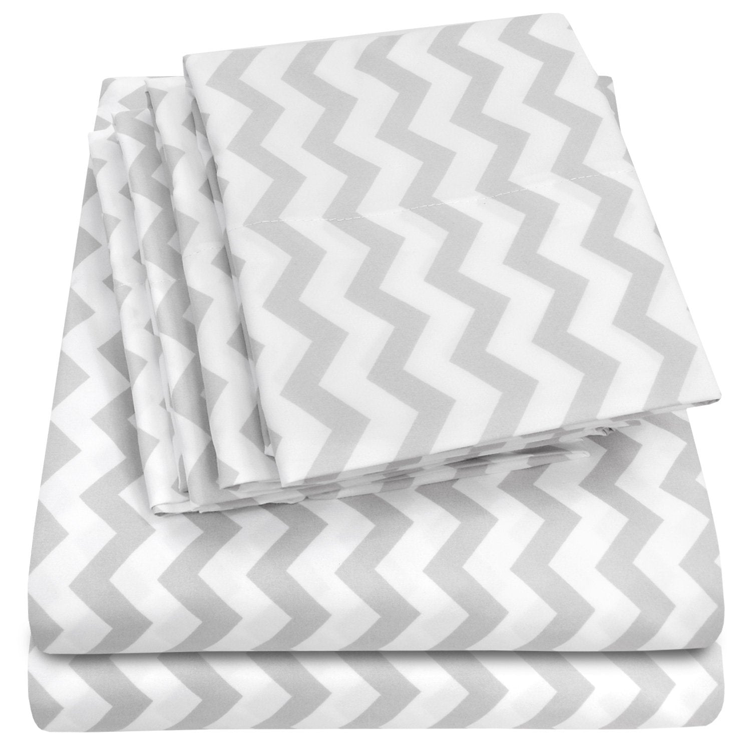 Deluxe 6-Piece Bed Sheet Set (Loft Chevron Gray) - Folded