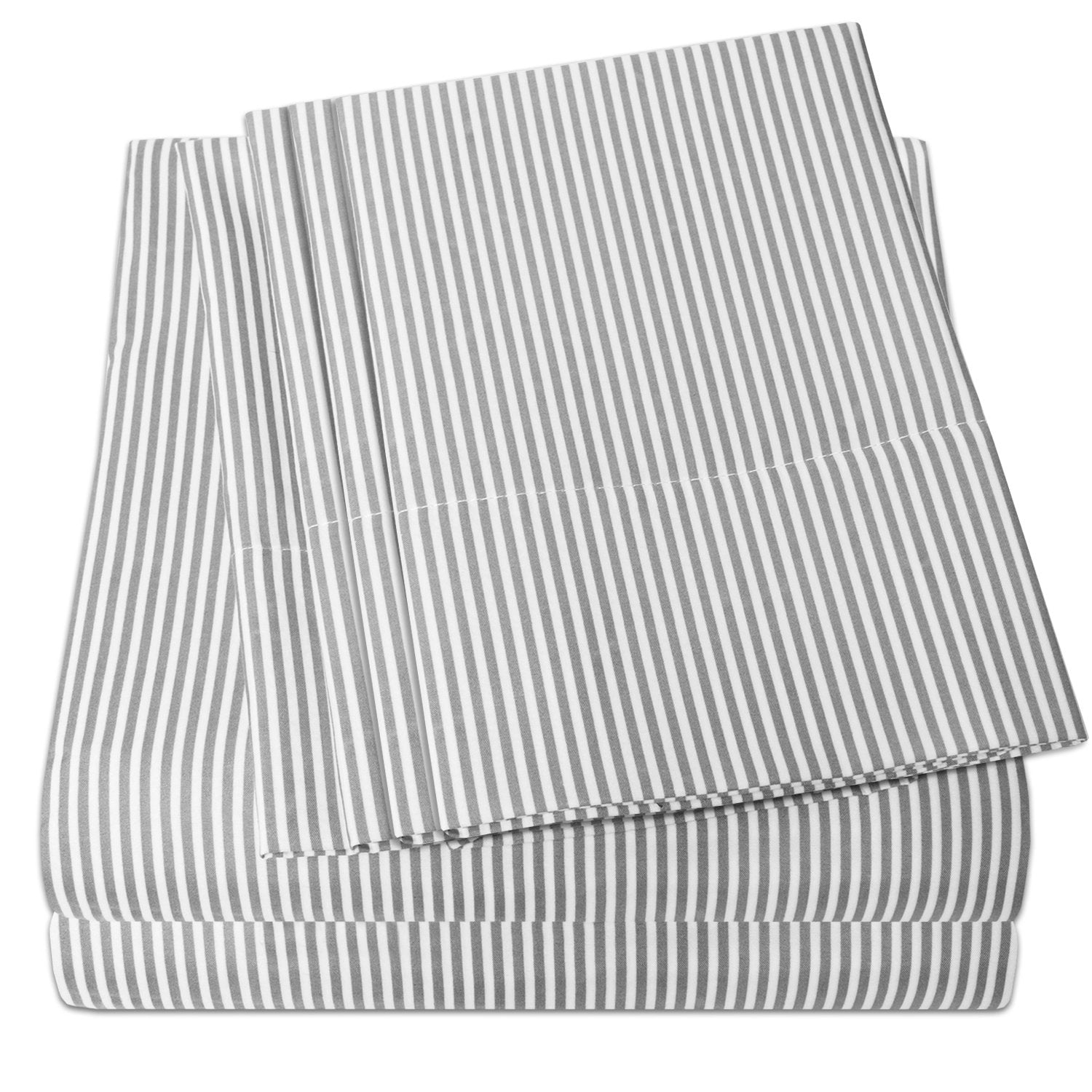 Deluxe 6-Piece Bed Sheet Set (Loft Classic Stripe Gray) - Folded