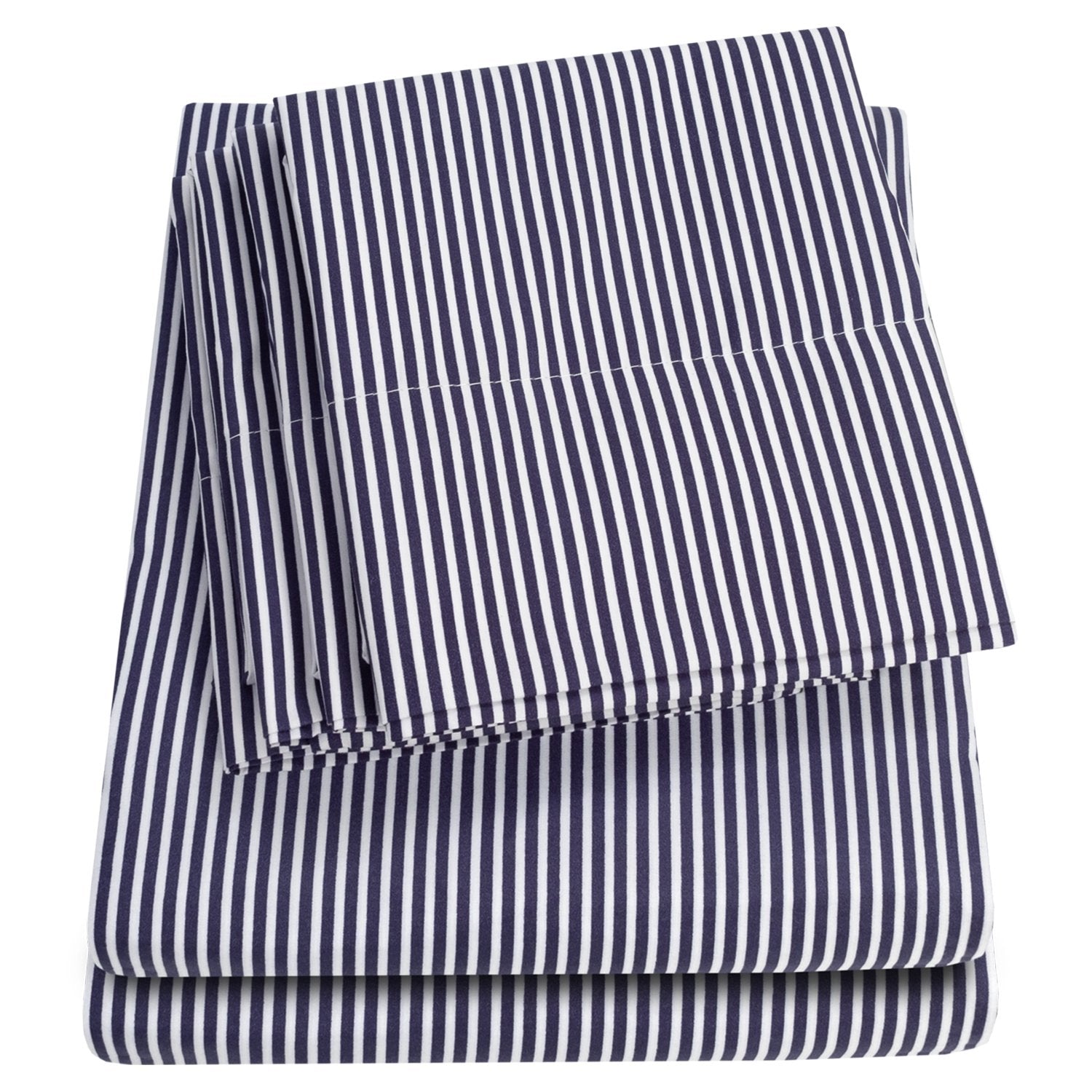 Deluxe 6-Piece Bed Sheet Set (Loft Classic Stripe Navy) - Folded
