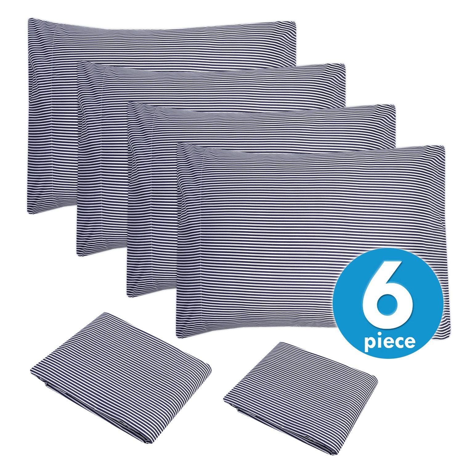 Deluxe 6-Piece Bed Sheet Set (Loft Classic Stripe Navy) - Set