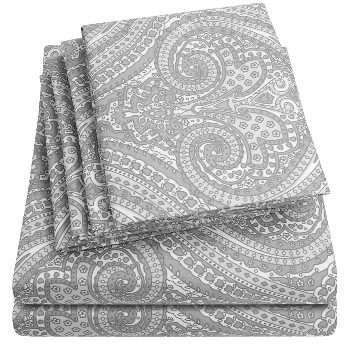 Deluxe 6-Piece Bed Sheet Set (Loft Paisley Gray) - Folded