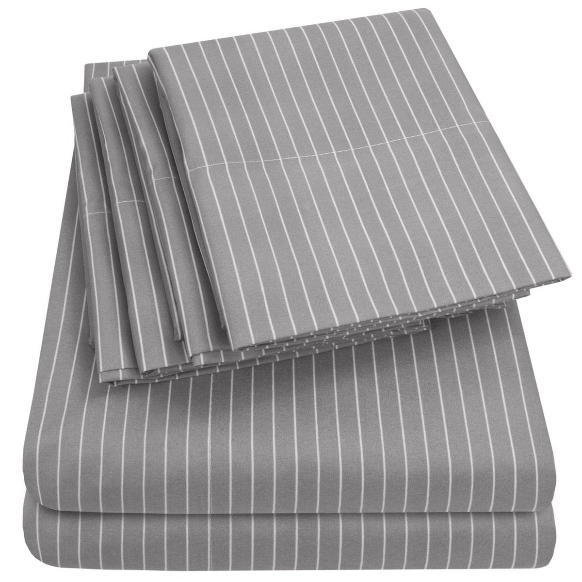 Deluxe 6-Piece Bed Sheet Set (Loft Pinstripe Gray) - Folded