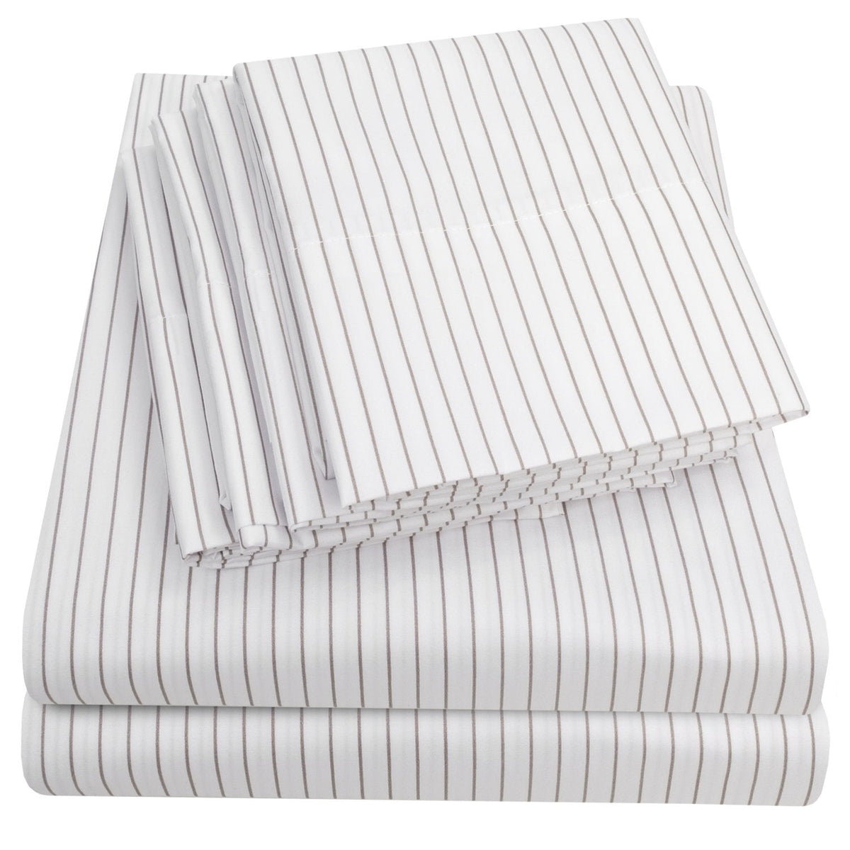 Deluxe 6-Piece Bed Sheet Set (Loft Pinstripe White) - Folded