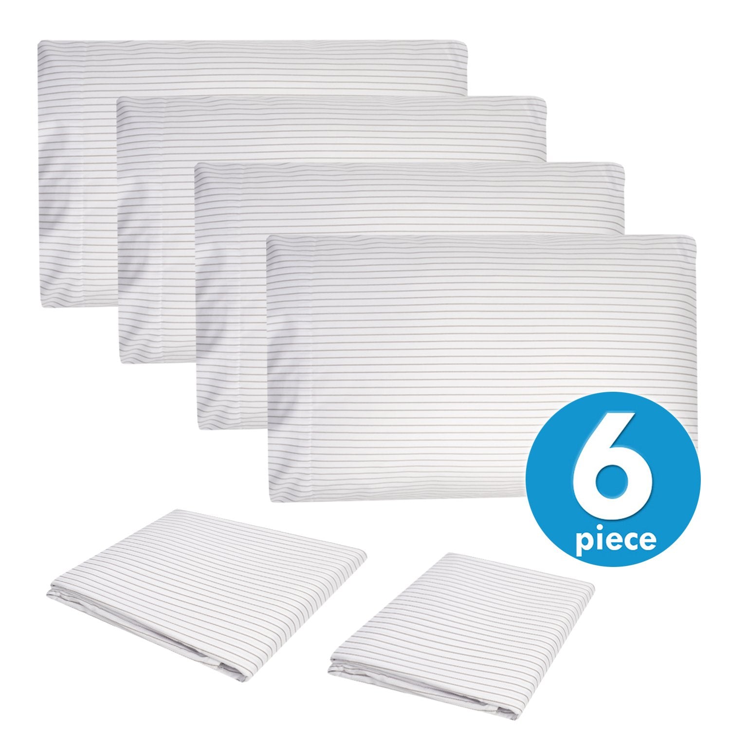 Deluxe 6-Piece Bed Sheet Set (Loft Pinstripe White) - Set