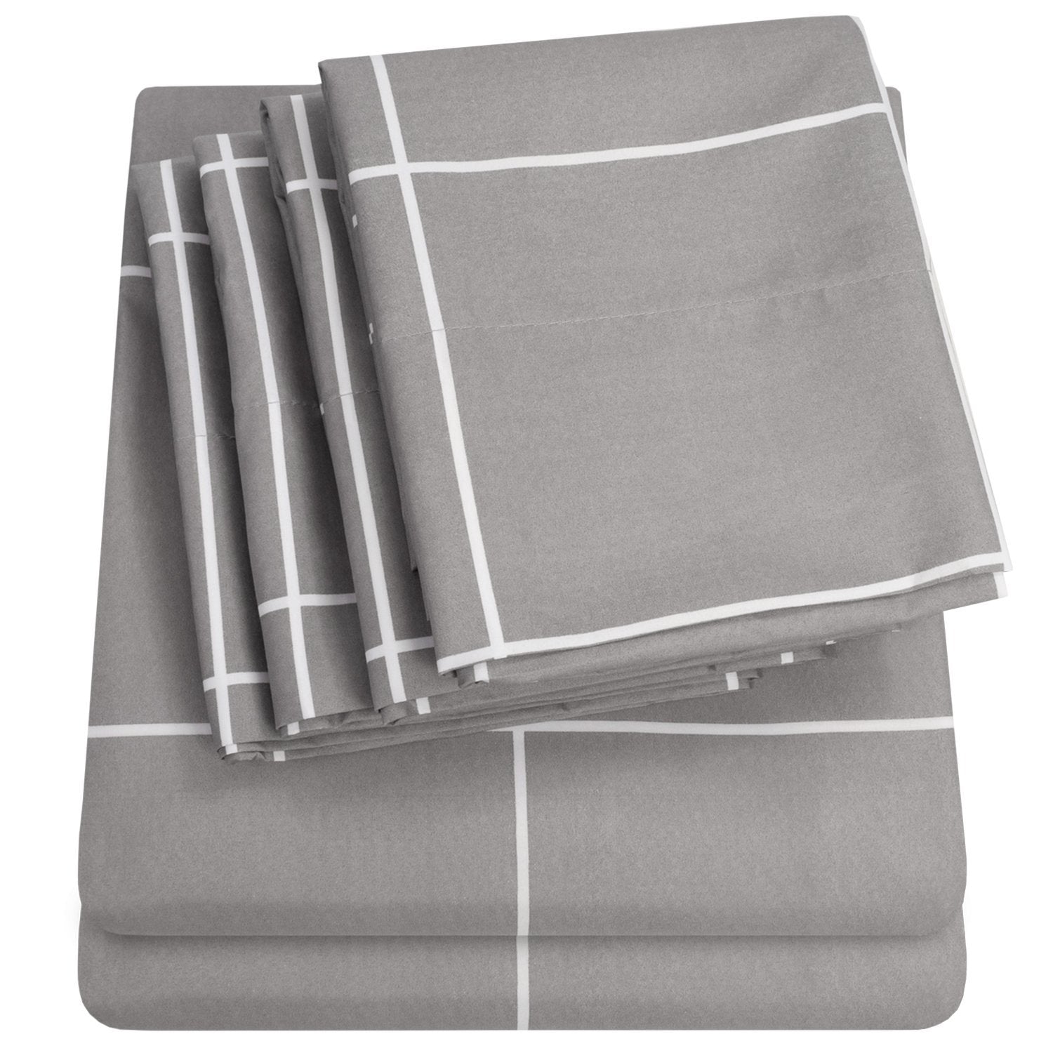 Deluxe 6-Piece Bed Sheet Set (Loft Window Pane Gray) - Folded