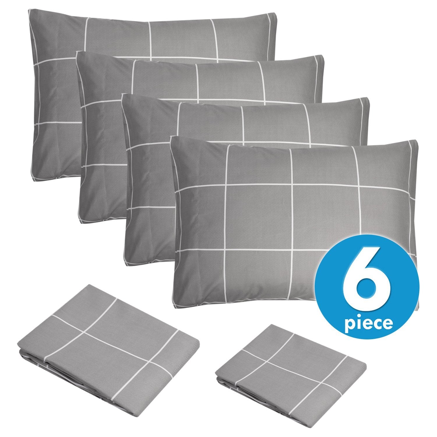 Deluxe 6-Piece Bed Sheet Set (Loft Window Pane Gray) - Set